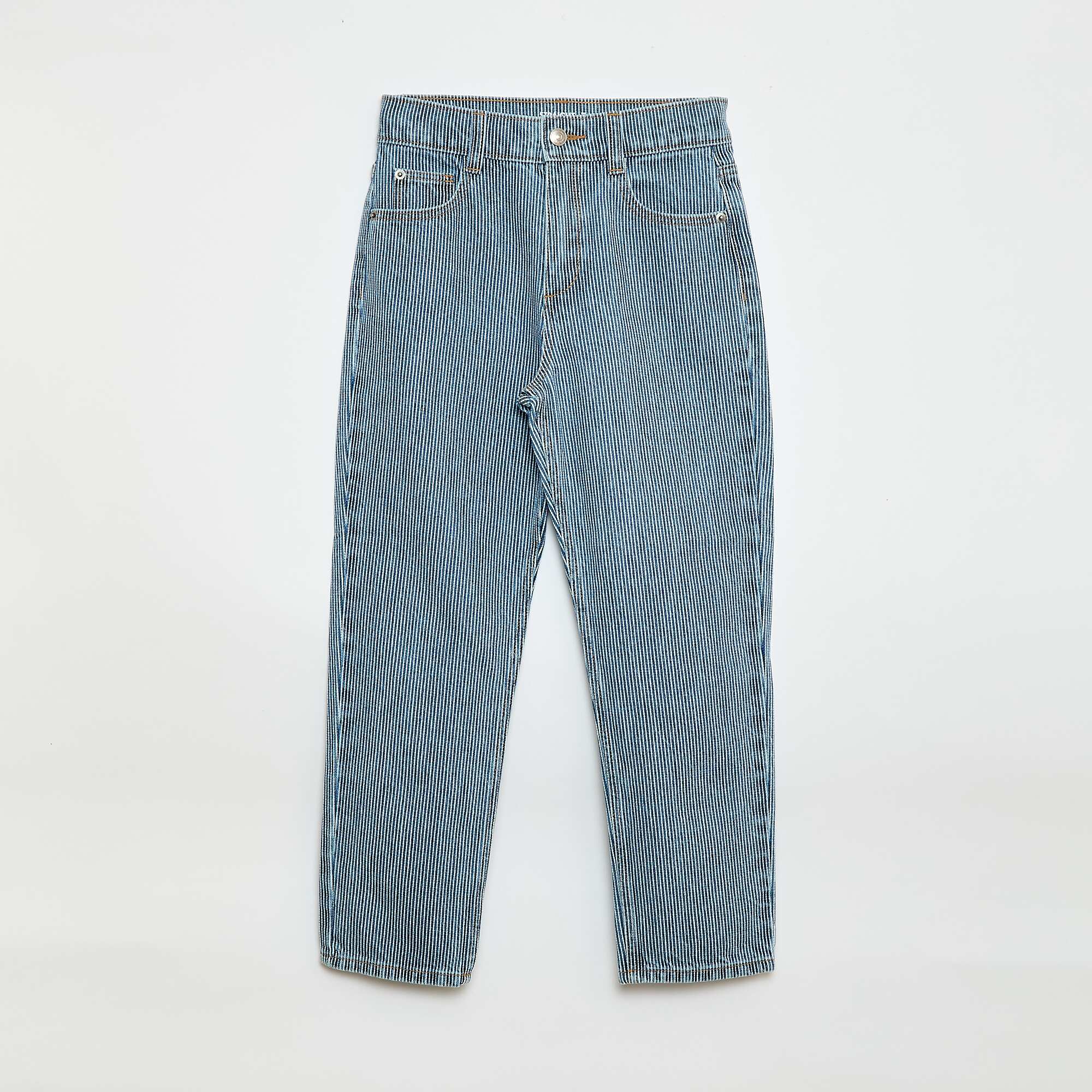 Straight-Leg Denim Pants with Pattern BLUE