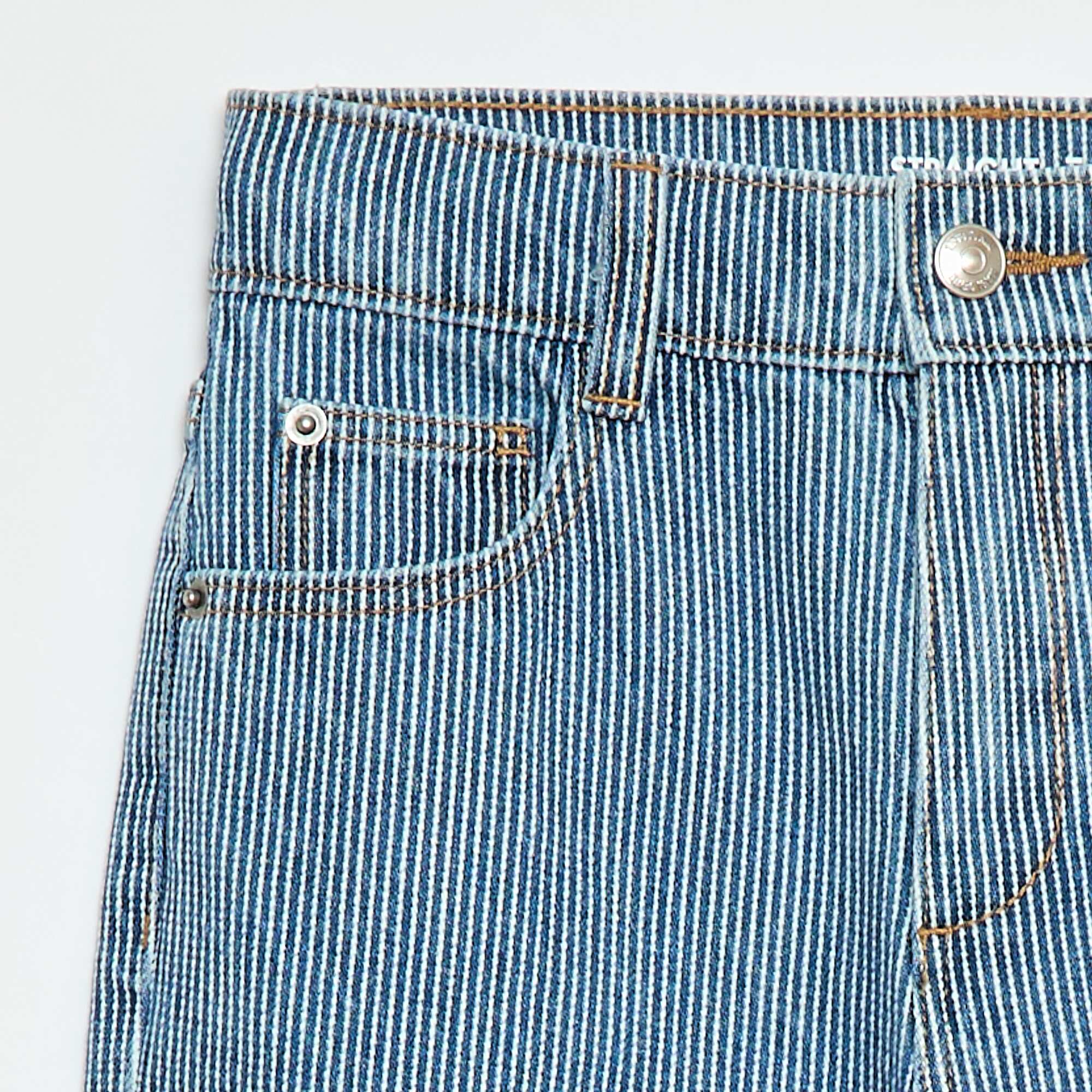 Straight-Leg Denim Pants with Pattern BLUE - Image 3