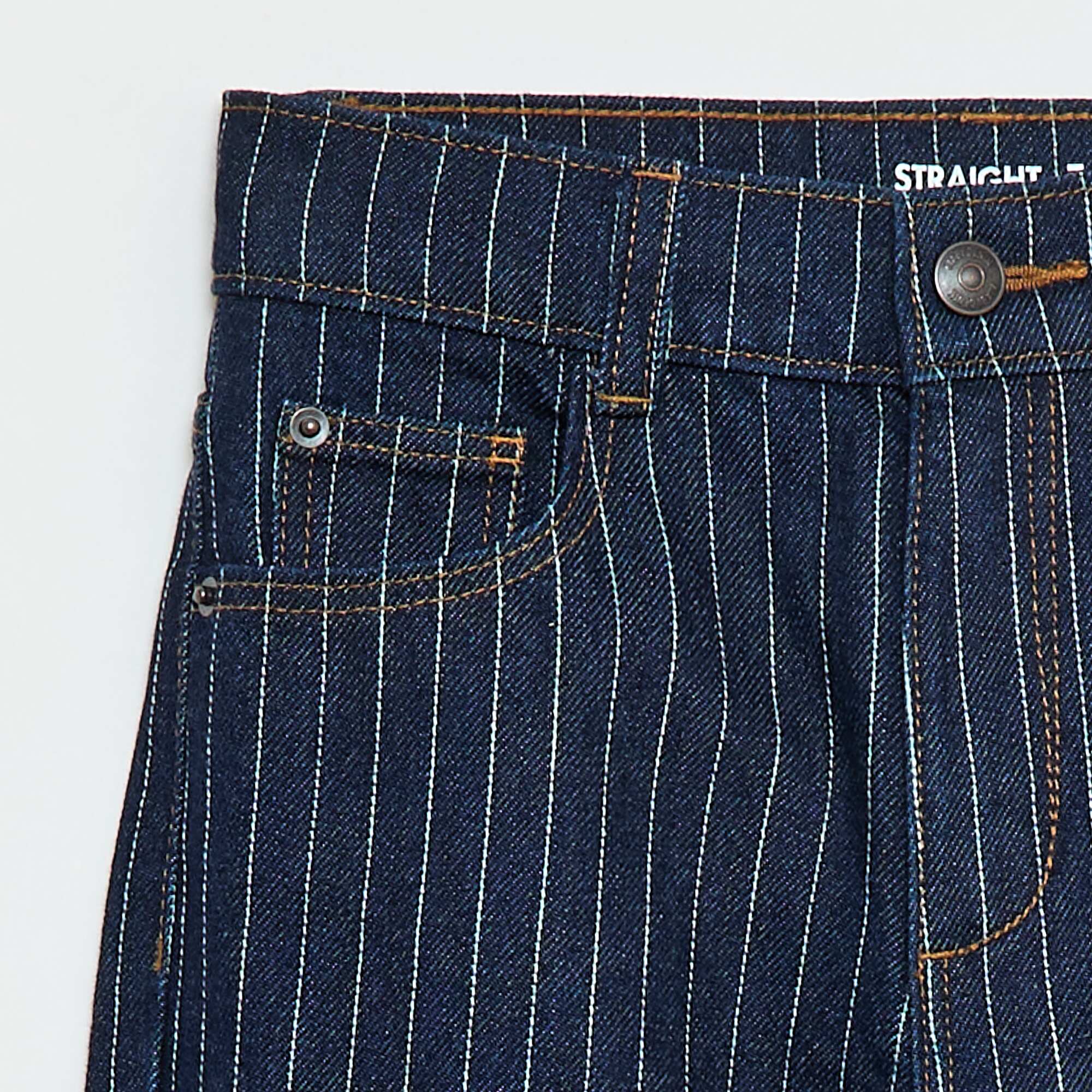 Straight-Leg Denim Pants with Pattern BLUE - Image 3