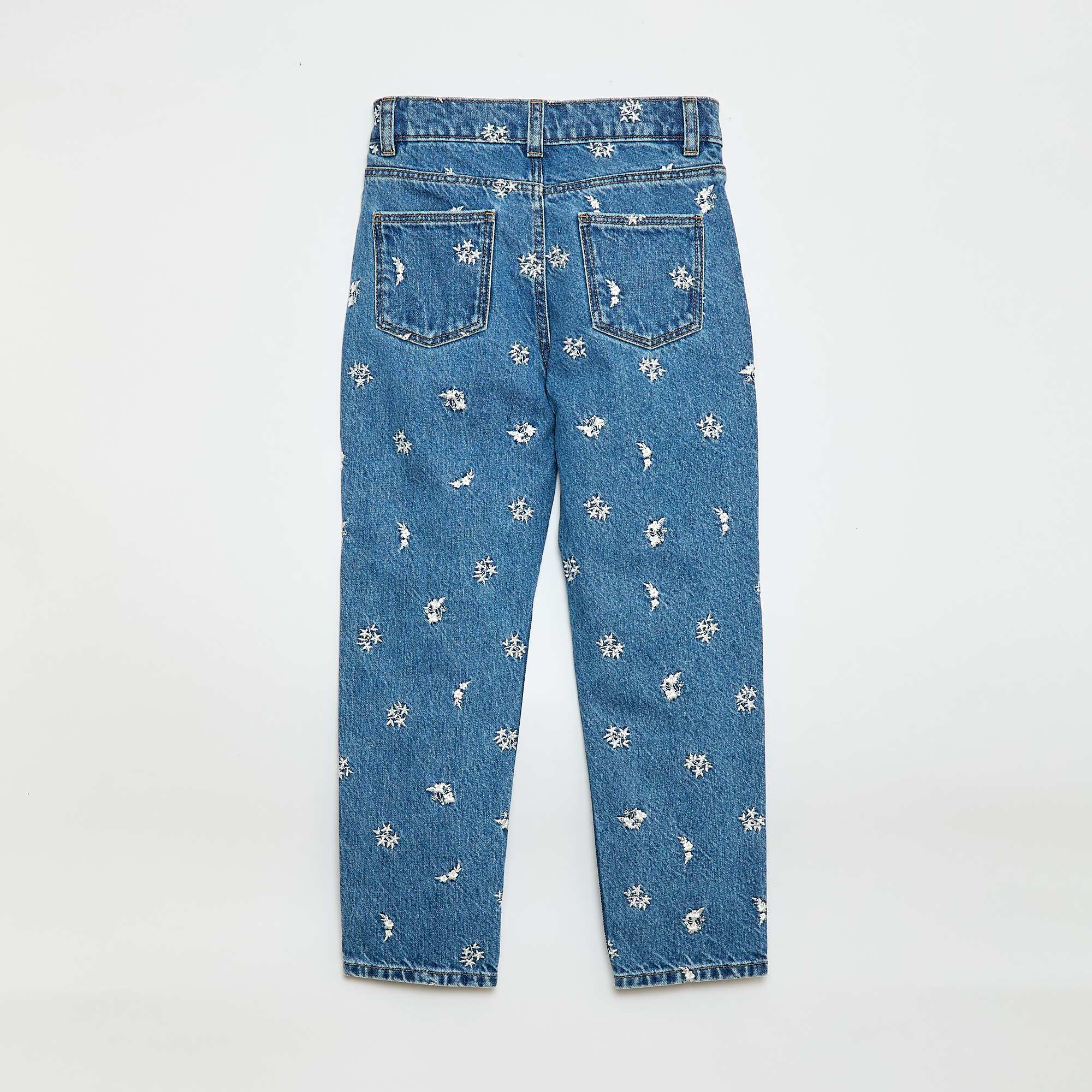 Straight-Leg Denim Pants with Pattern BLUE - Image 2