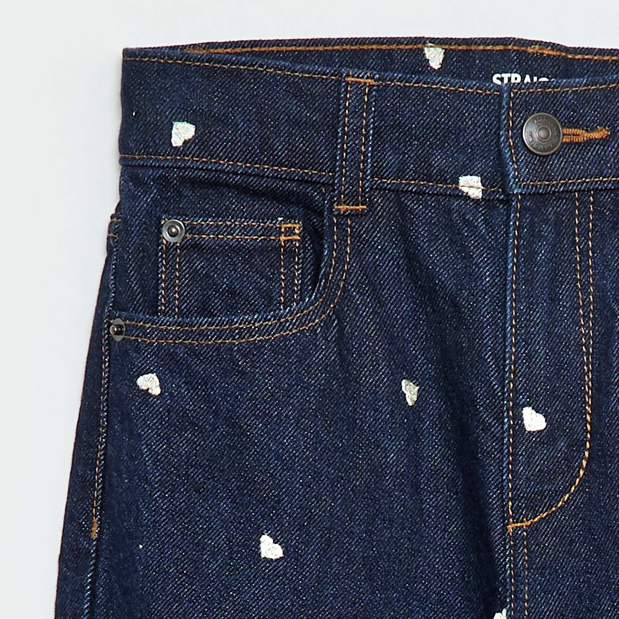 Straight-Leg Denim Pants with Pattern BLUE - Image 3