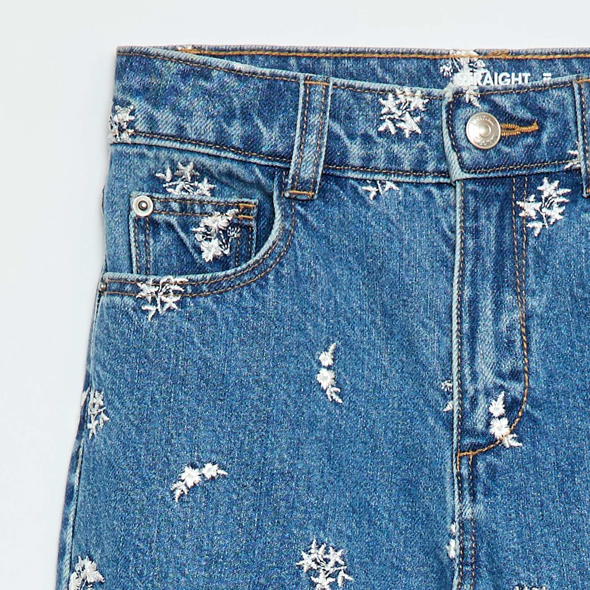 Straight-Leg Denim Pants with Pattern BLUE - Image 3