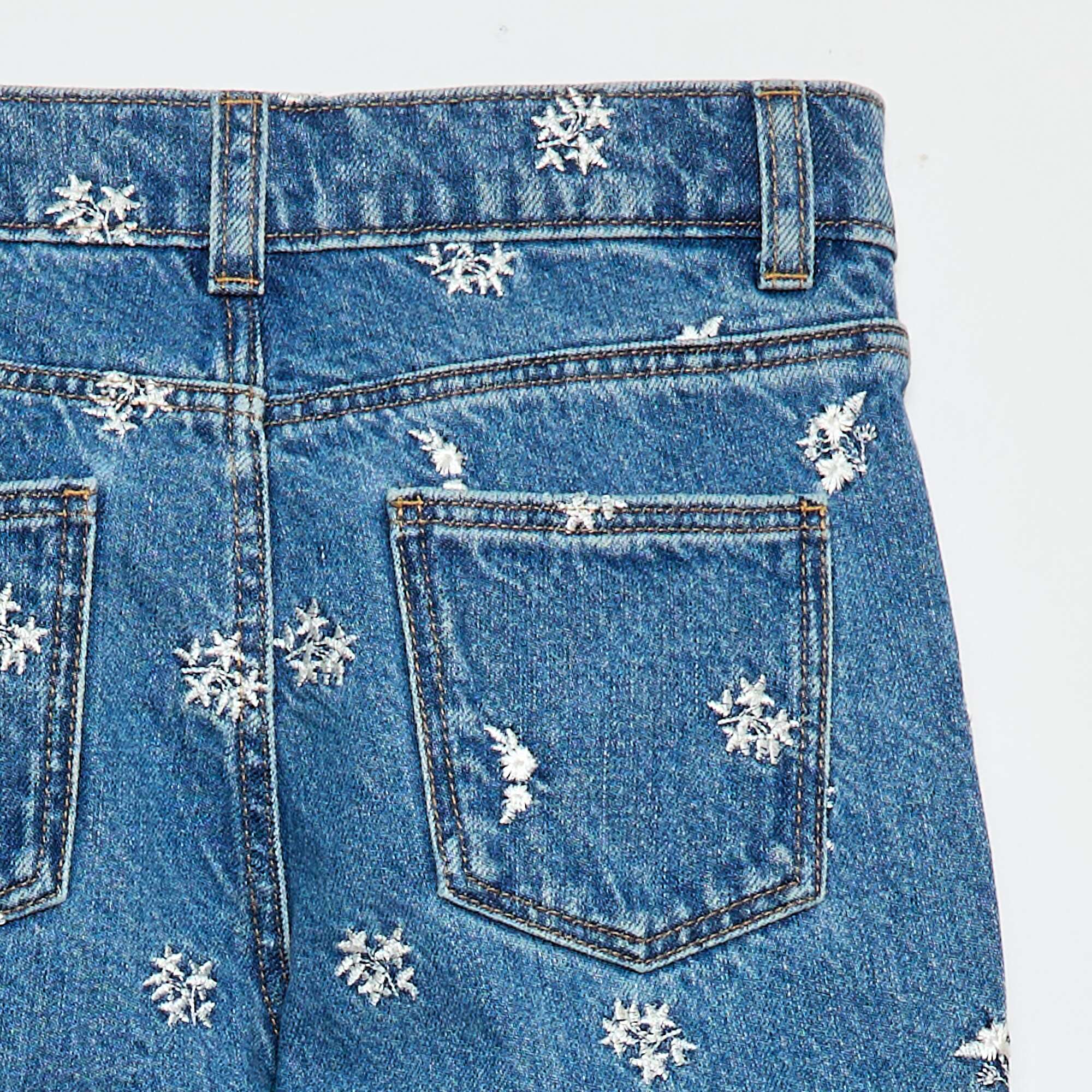 Straight-Leg Denim Pants with Pattern BLUE - Image 4