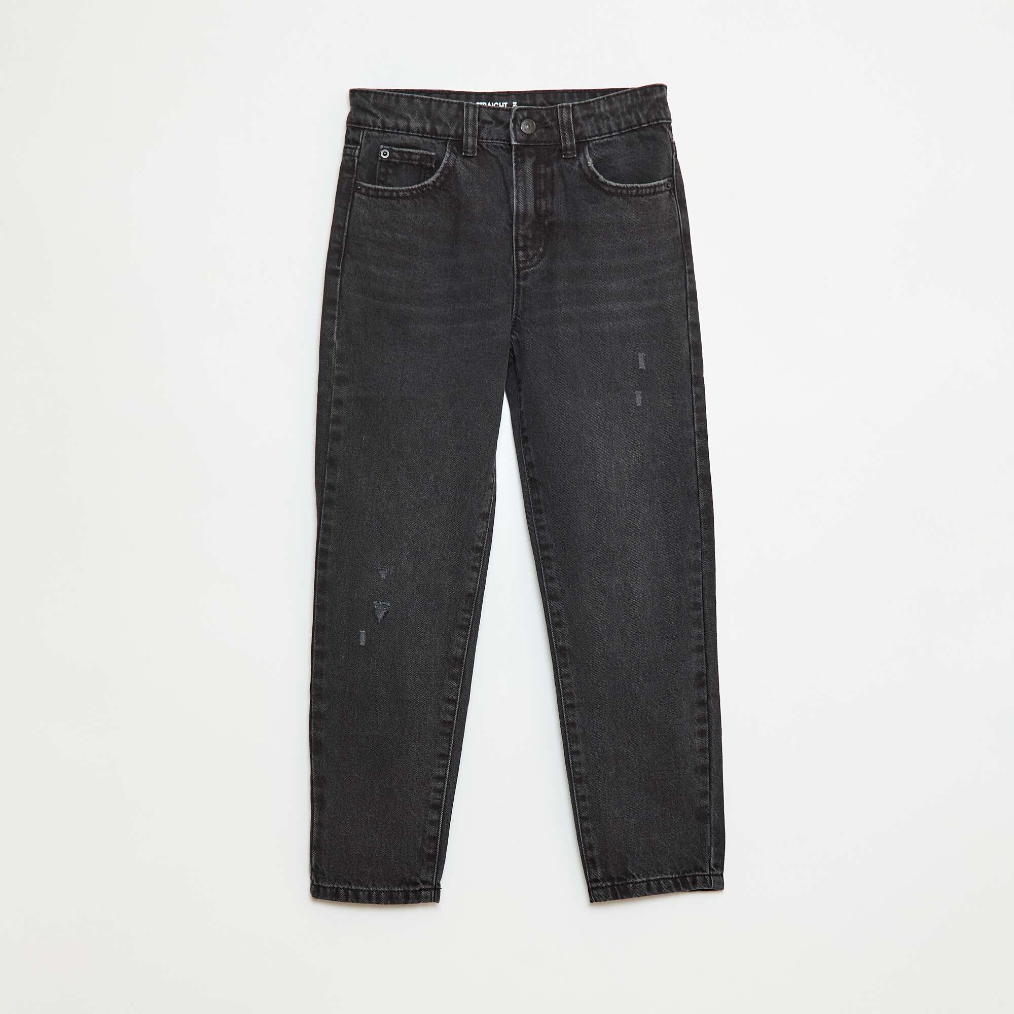 Straight Leg Jeans with Distressed Details GREY