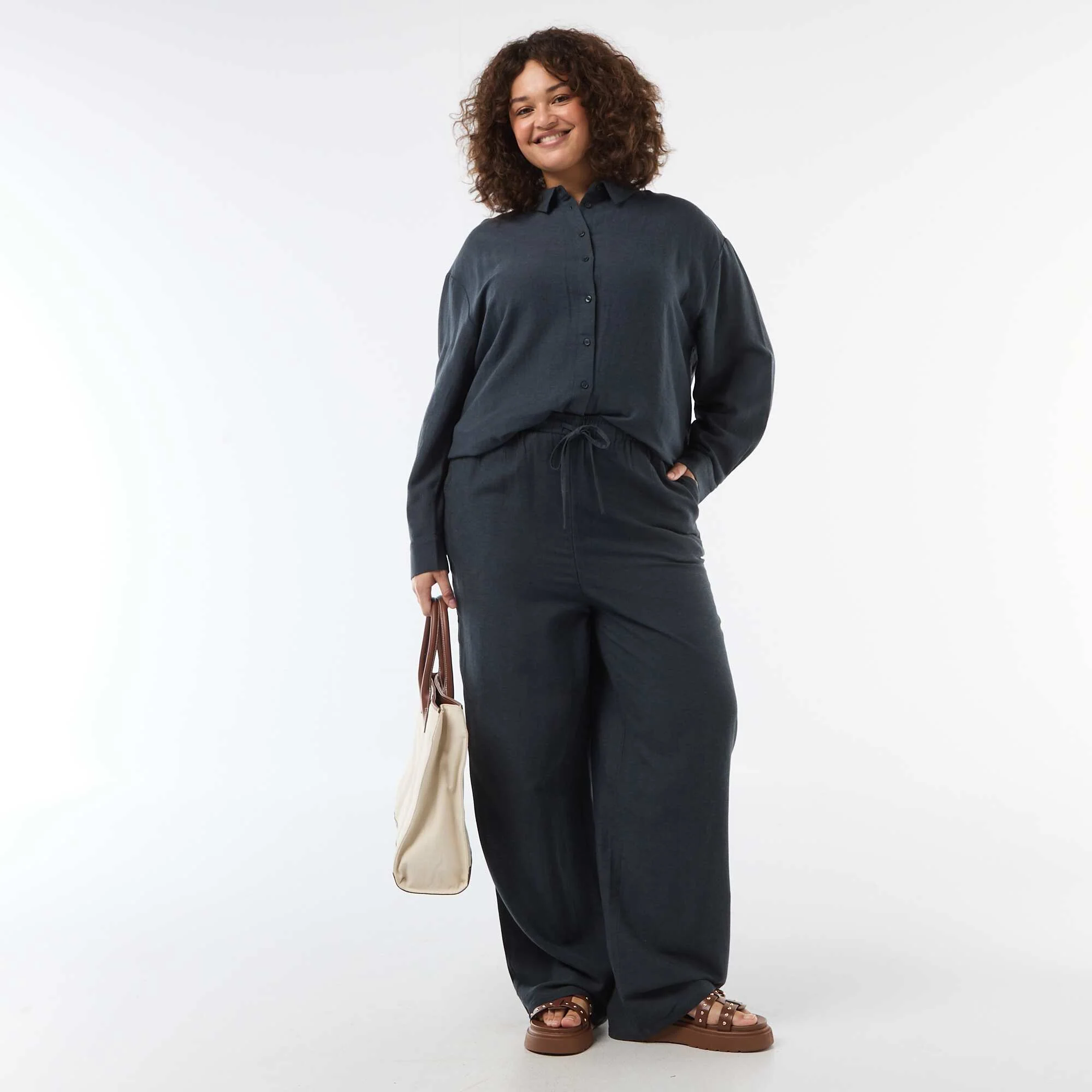 Straight-Leg Linen-Blend Trousers BLUE