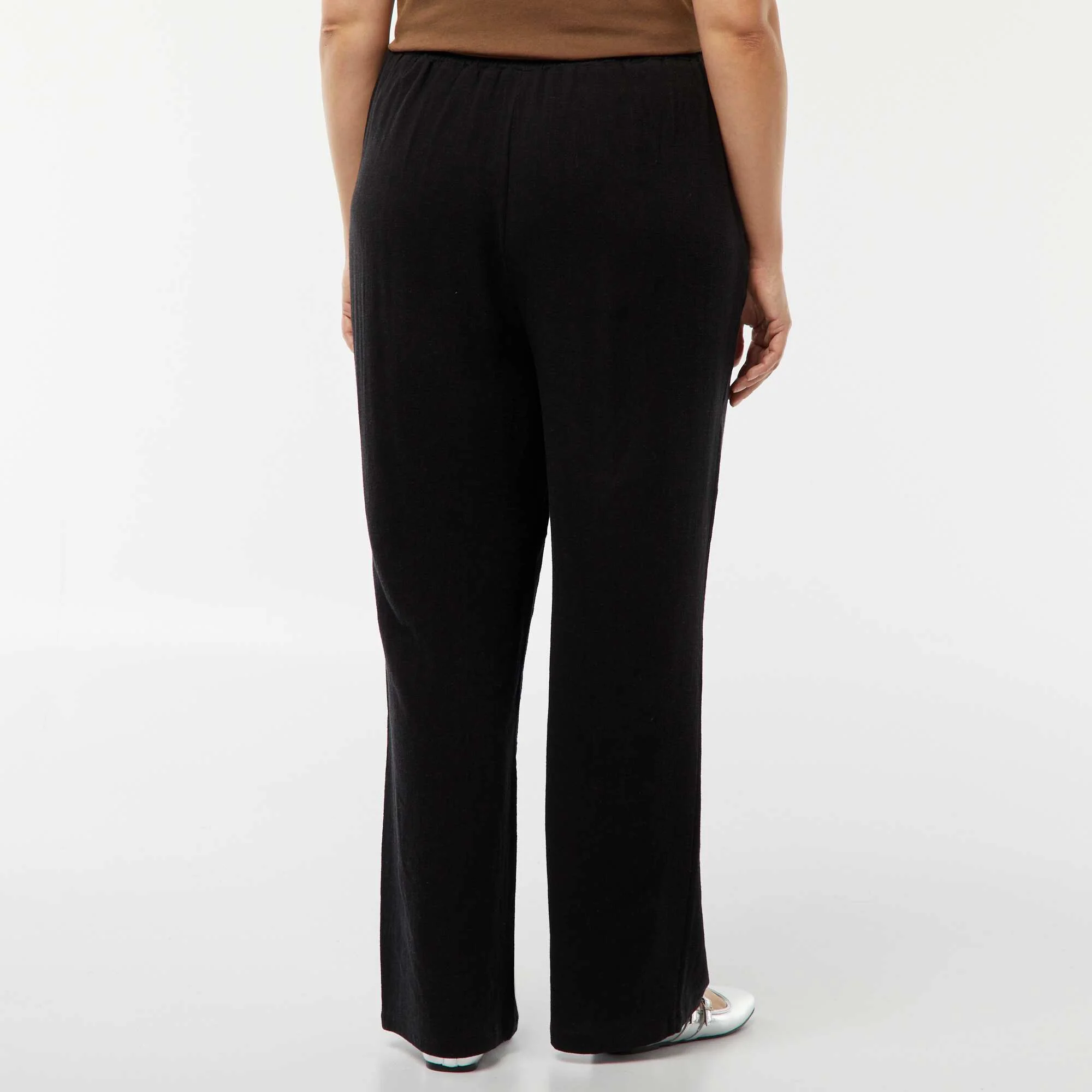 Straight-leg trousers with elasticated waist + ties BLACK - Image 3