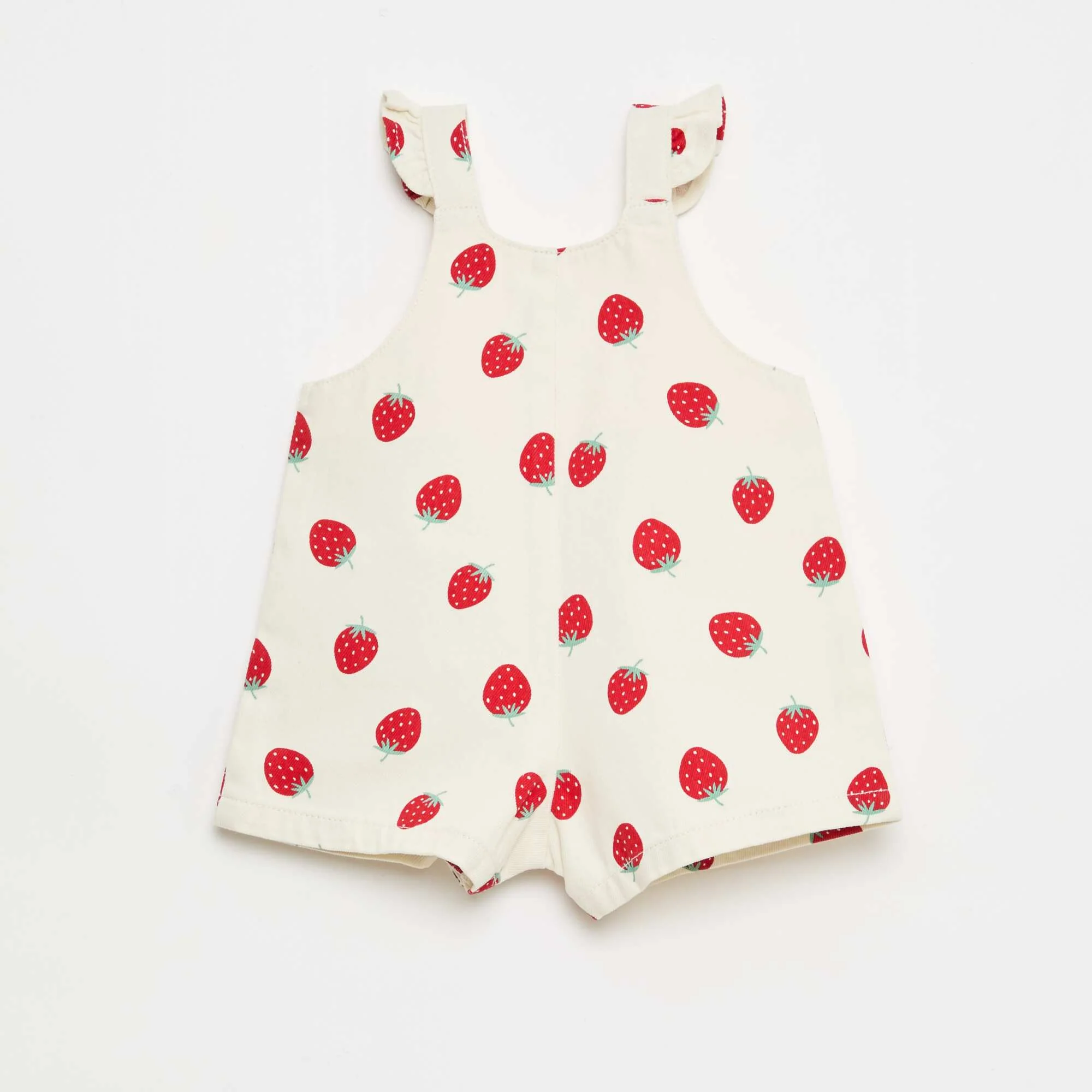 Strawberry Print Twill Short Overalls WHITE - Image 2