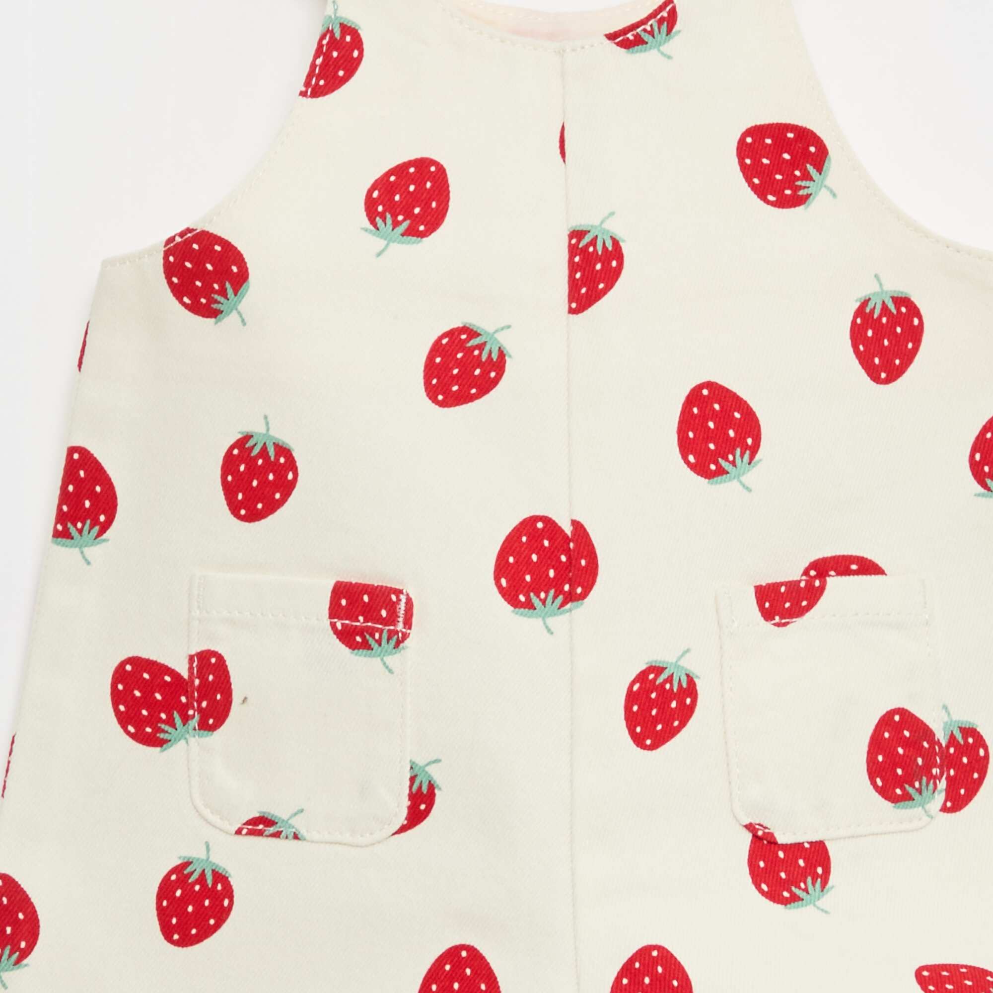 Strawberry Print Twill Short Overalls WHITE - Image 3