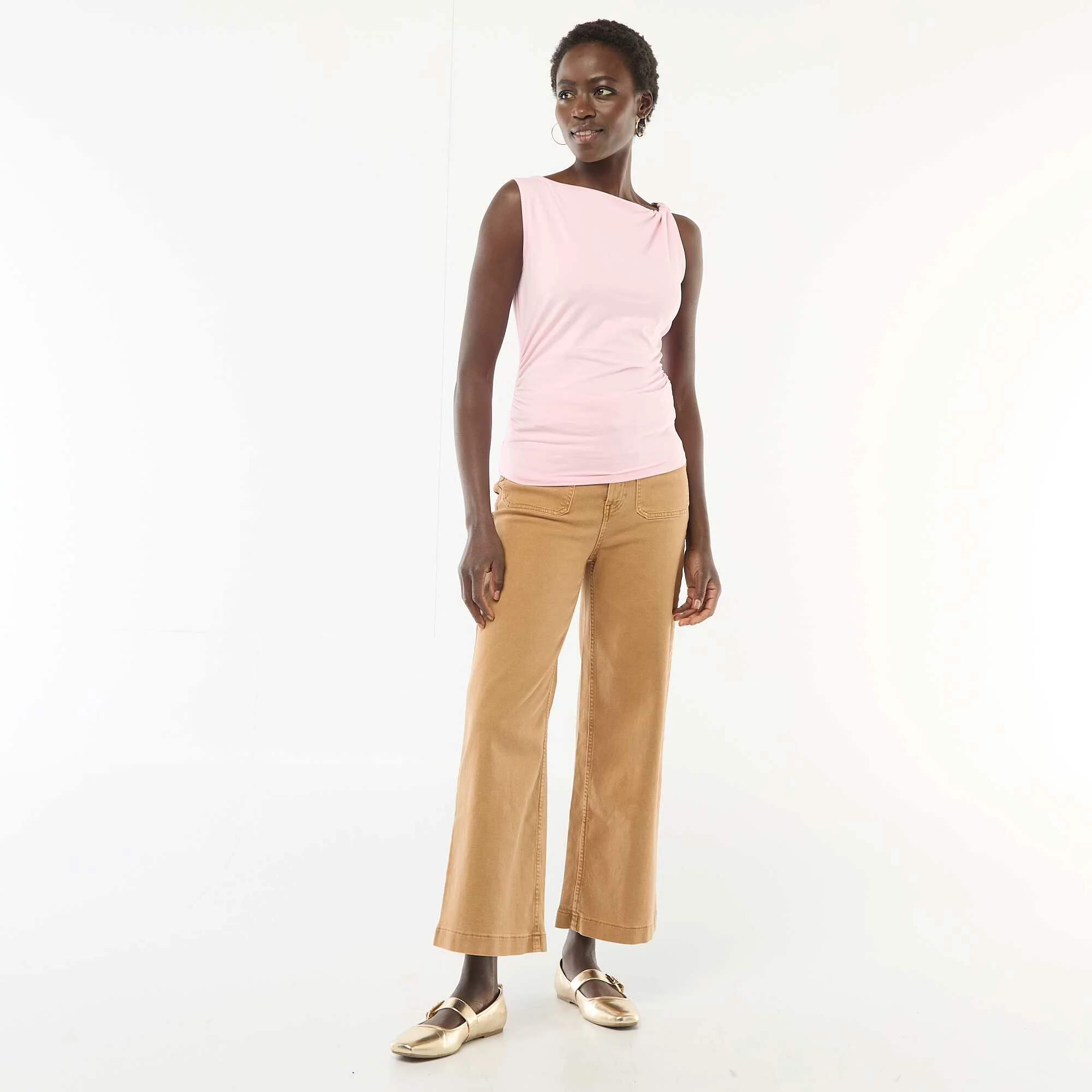 Stretch T-shirt with Gold-Tone Detail PINK - Image 3