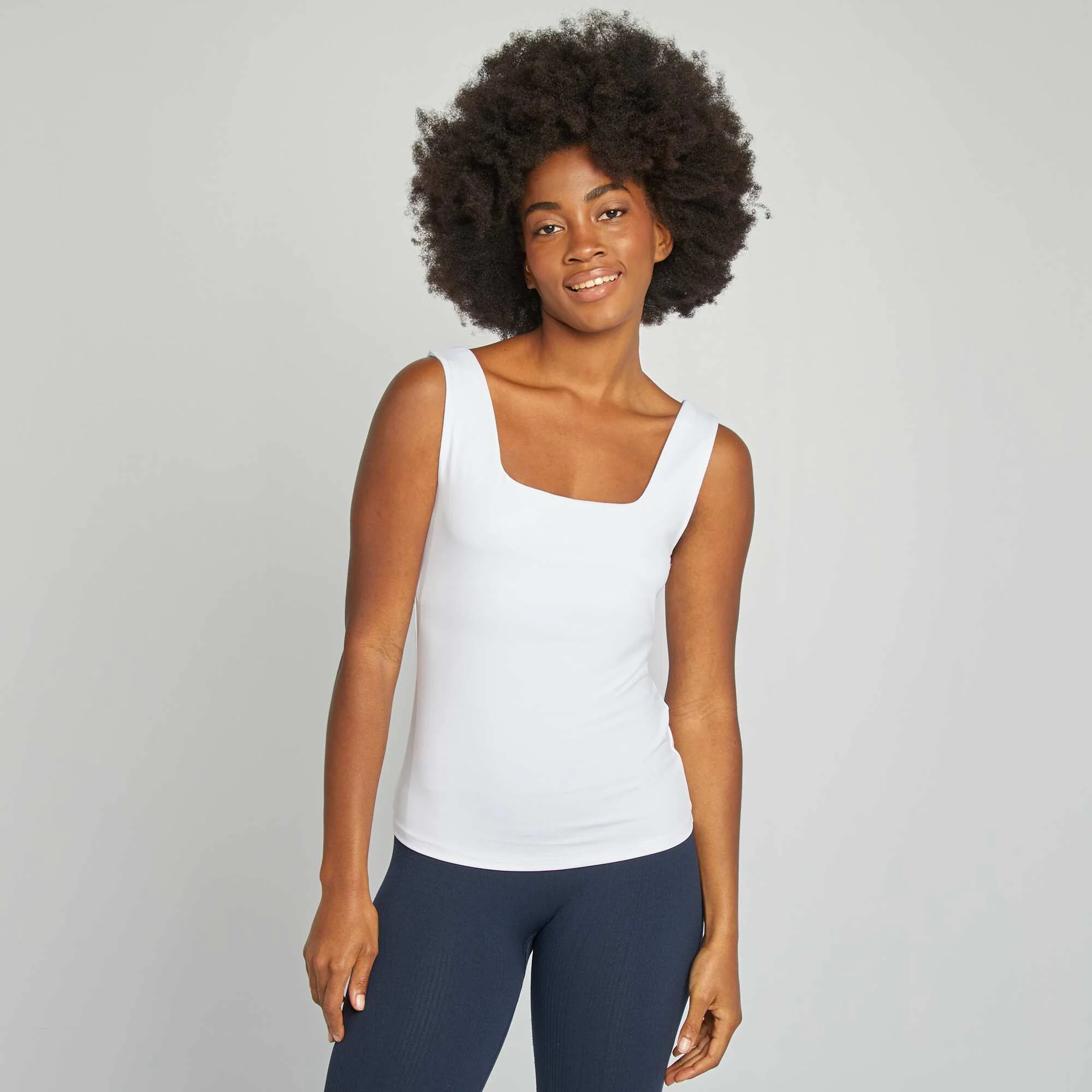 Stretch T-shirt with square neckline WHITE - Image 3