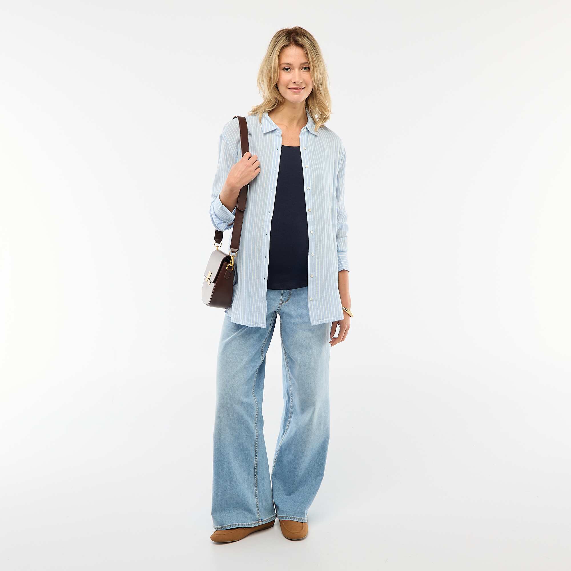 Striped Cotton Maternity Shirt BLUE - Image 2
