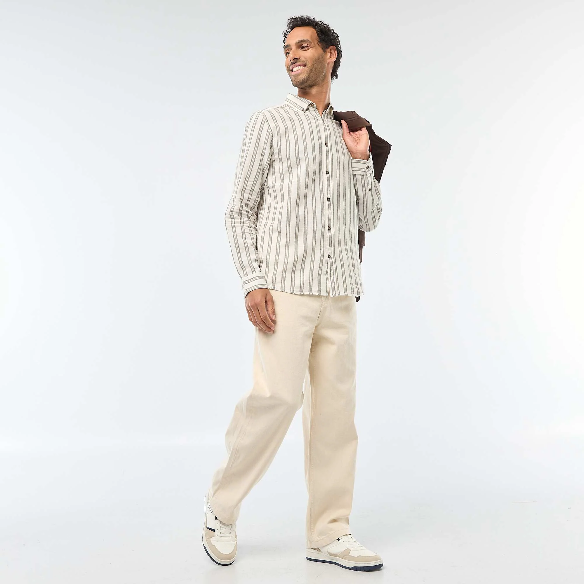 Striped Linen and Cotton Shirt WHITE - Image 2