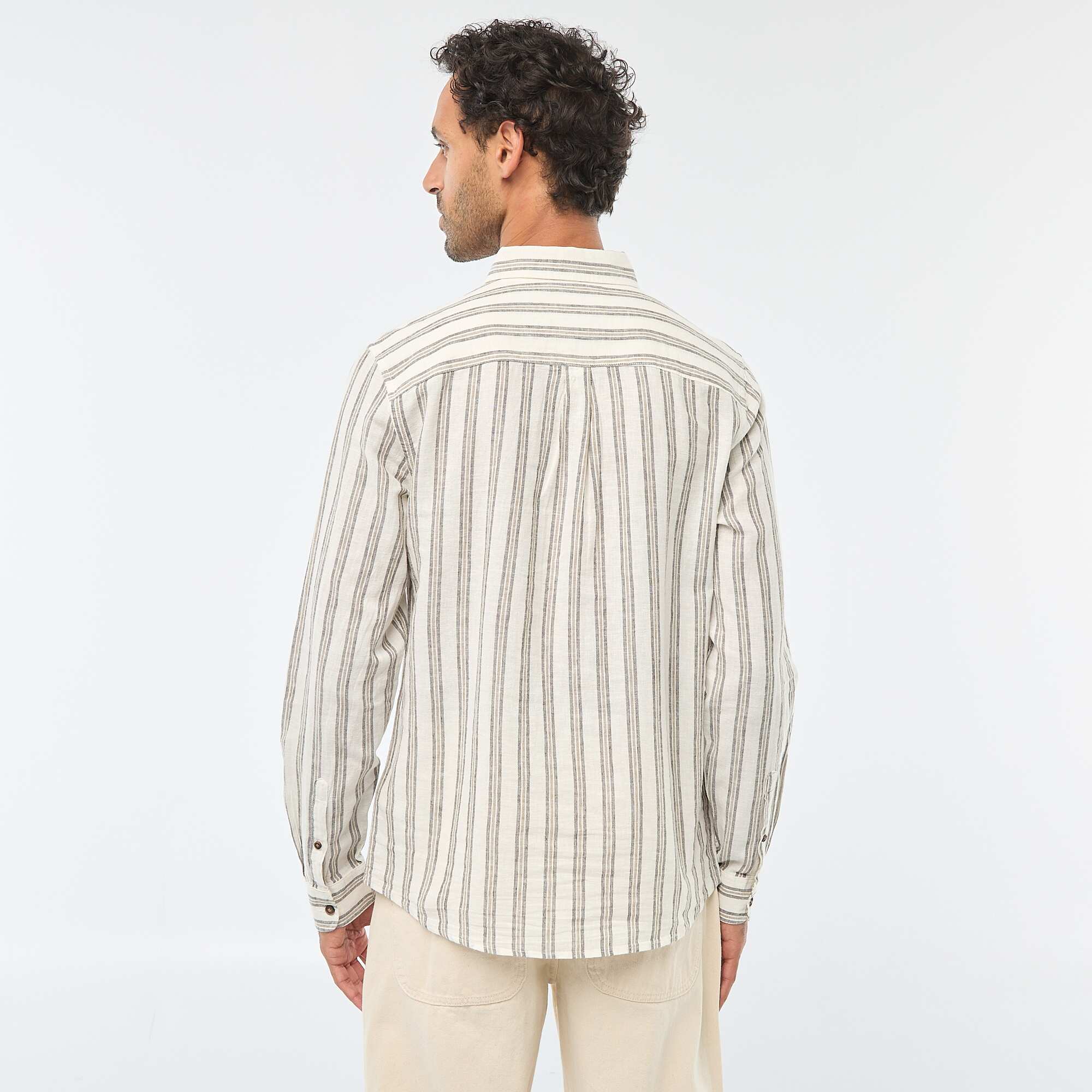 Striped Linen and Cotton Shirt WHITE - Image 3