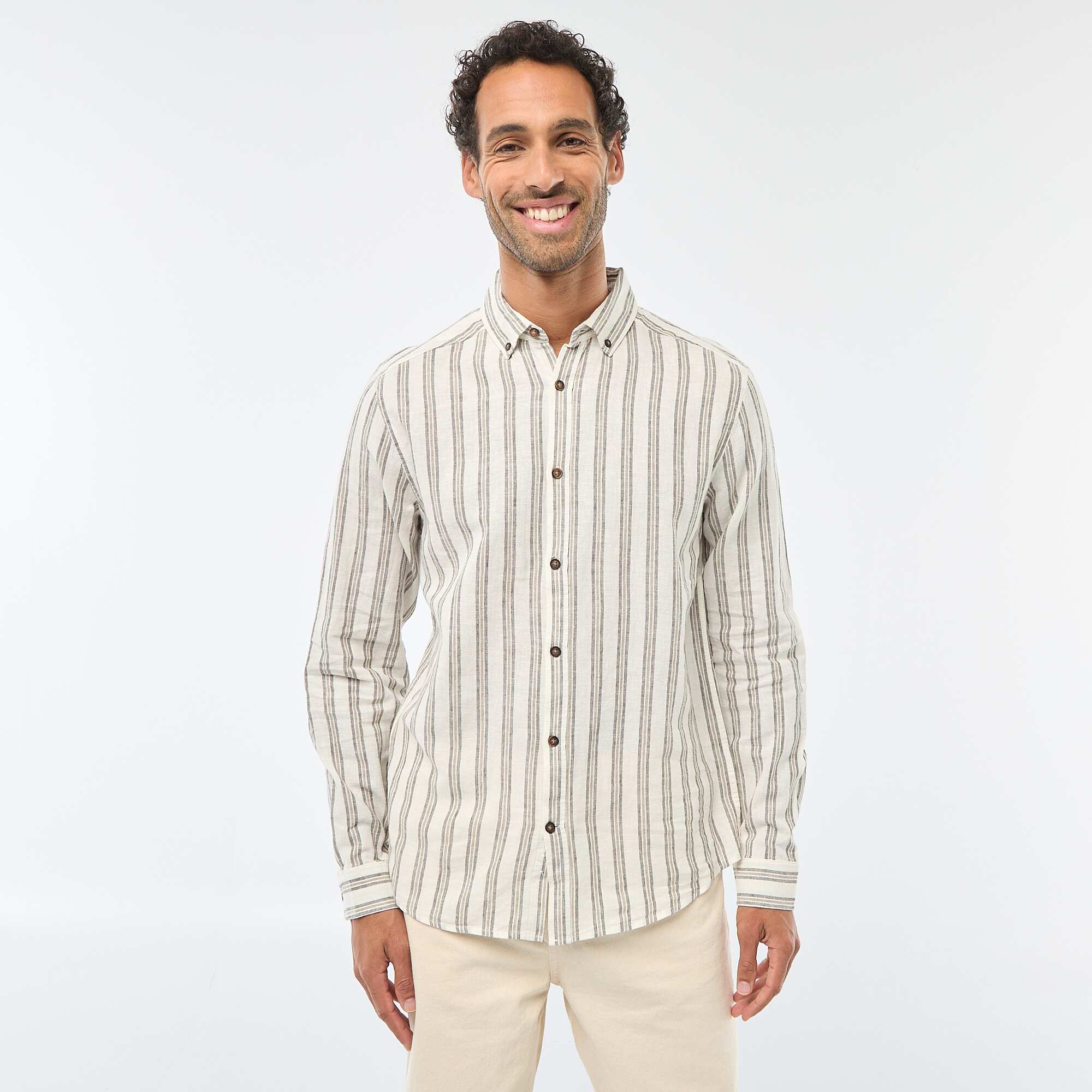 Striped Linen and Cotton Shirt WHITE - Image 4