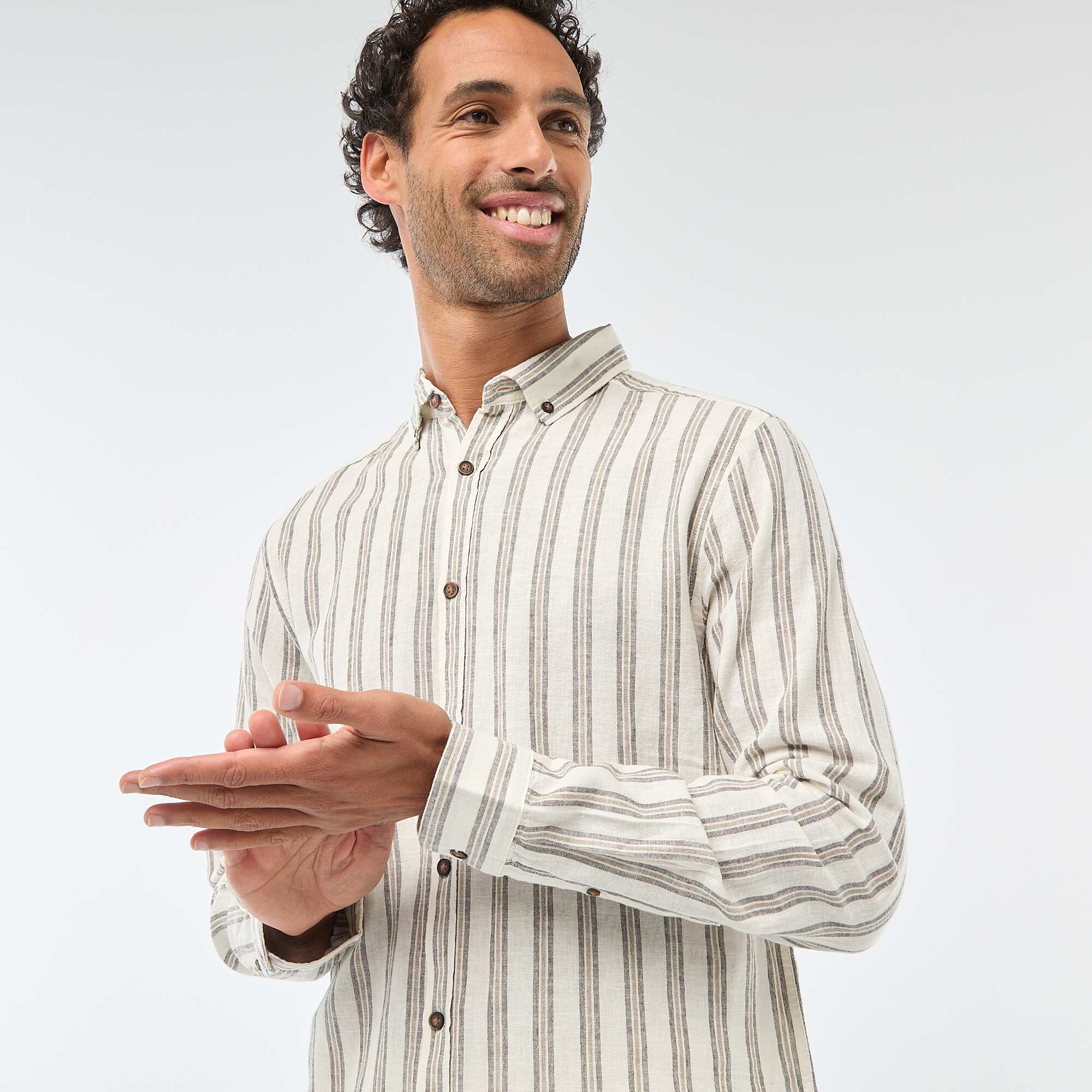 Striped Linen and Cotton Shirt WHITE - Image 5