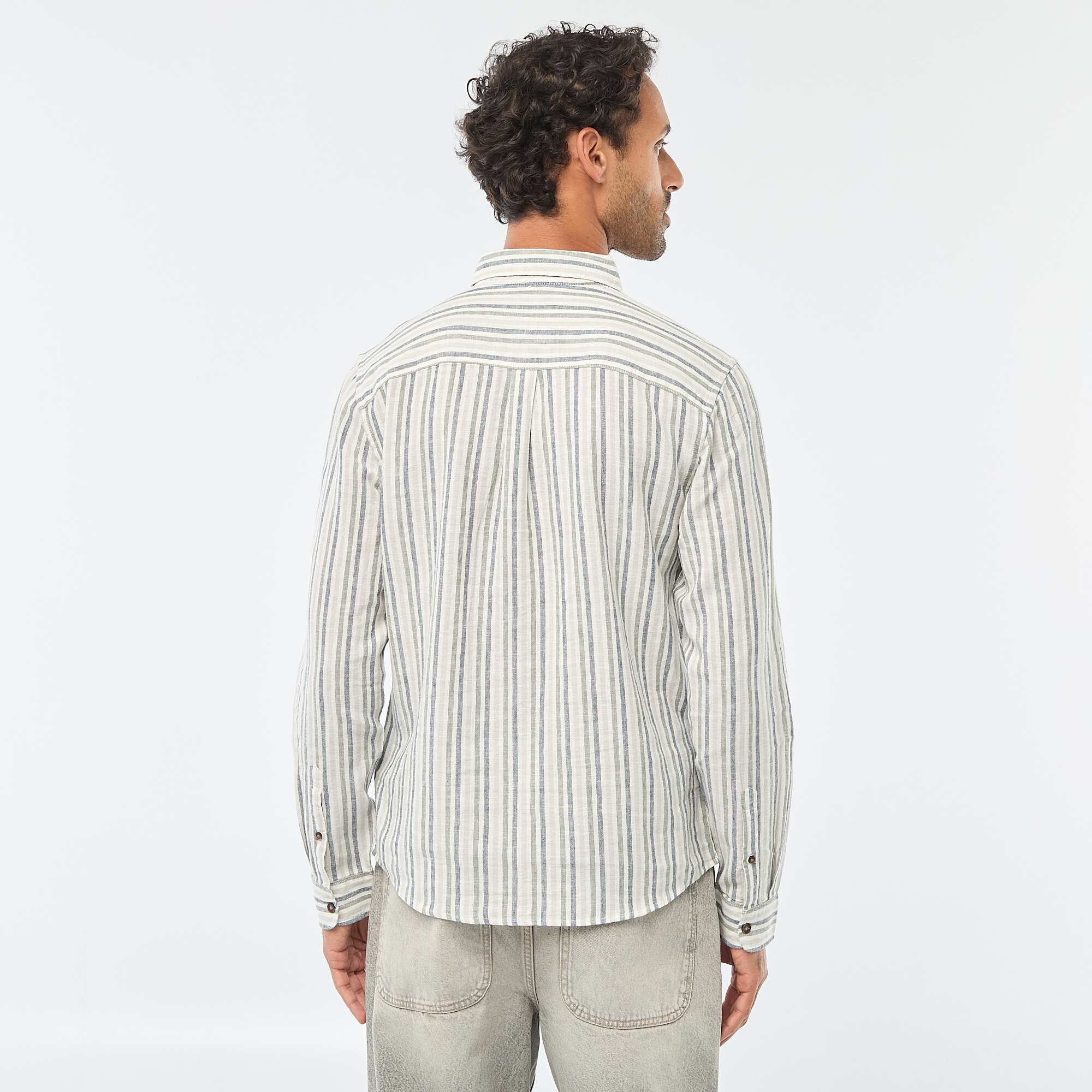Striped Linen and Cotton Shirt WHITE - Image 3