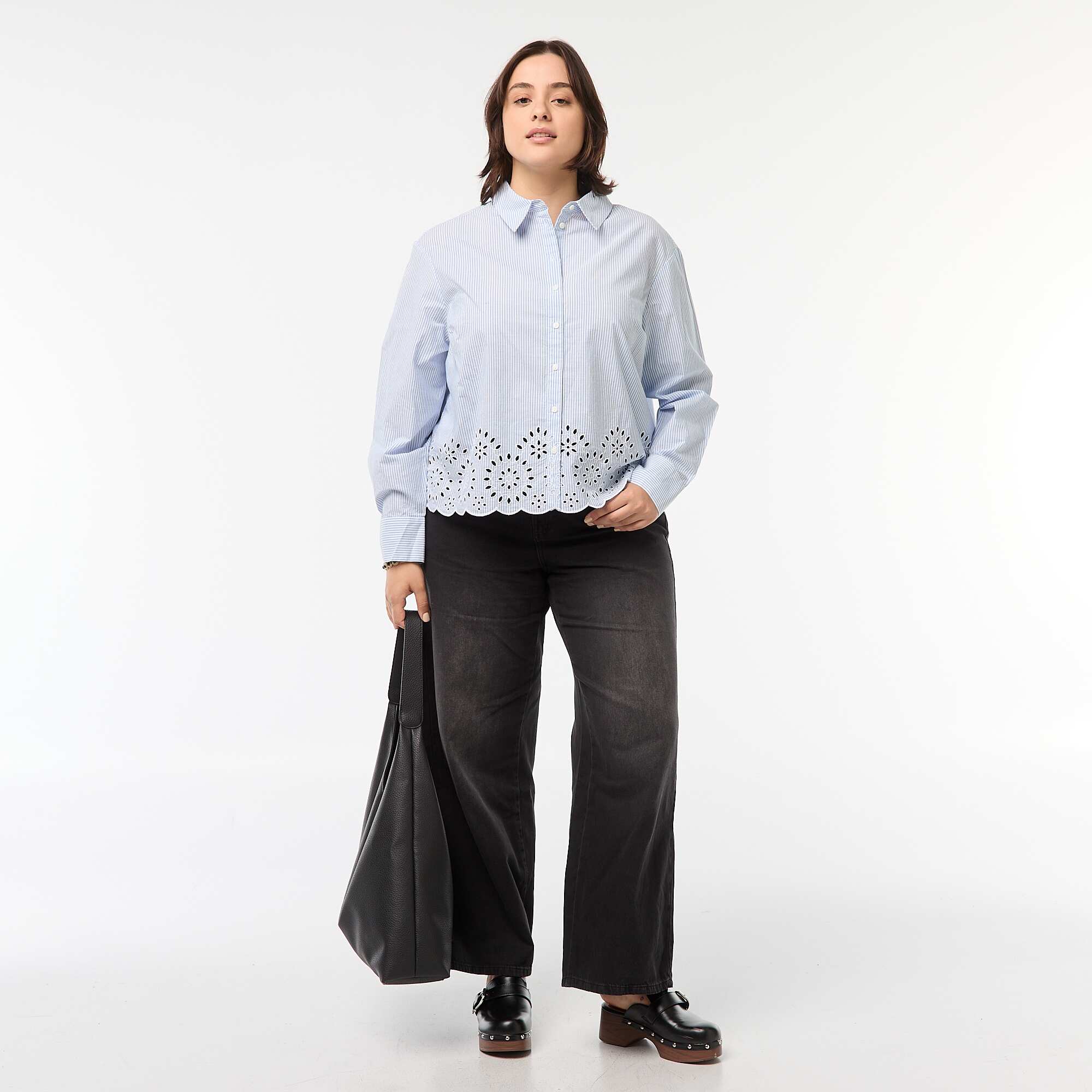 Striped long-sleeved blouse with embroidery BLUE - Image 2