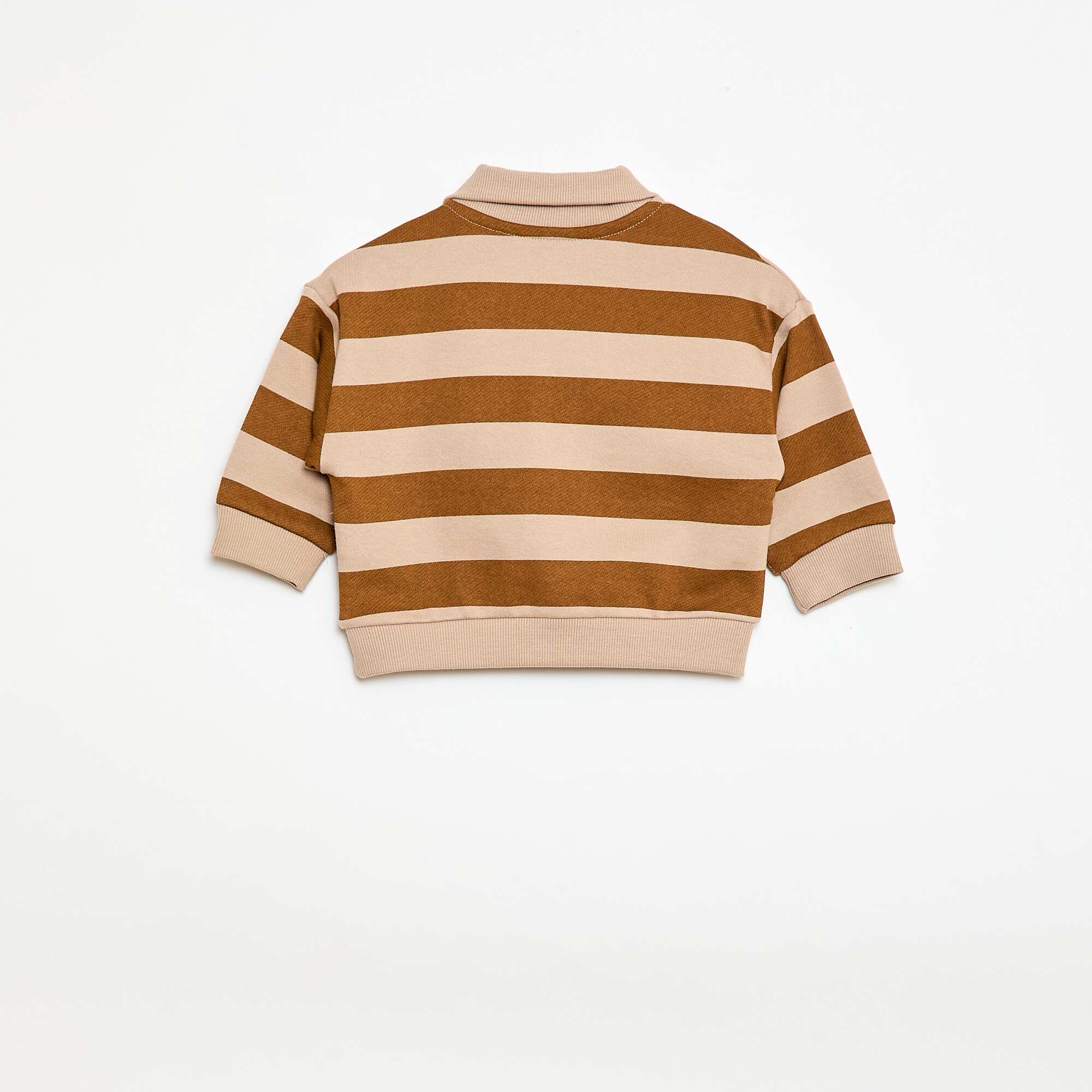 Striped Polo Collar Sweatshirt BEIGE - Image 2