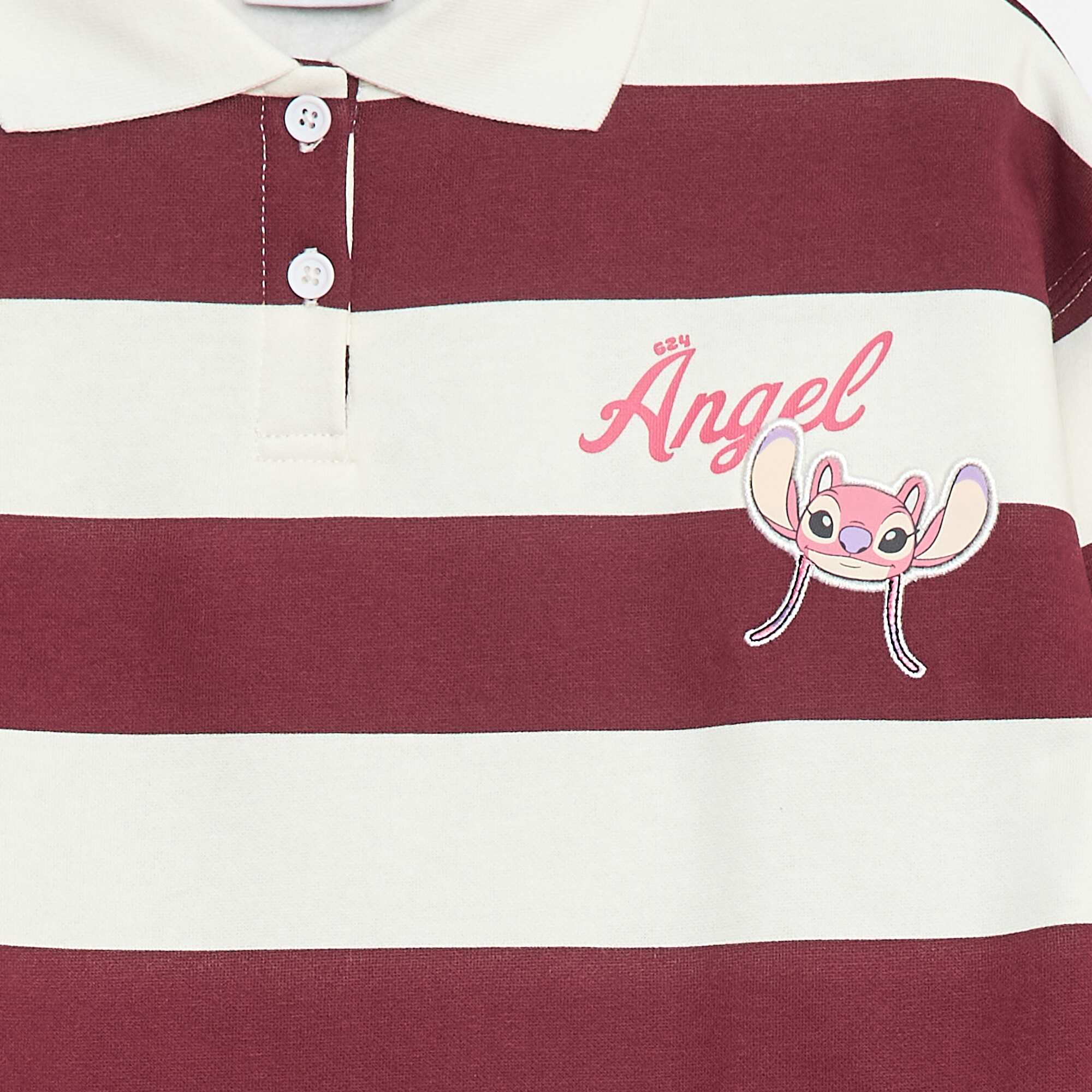 Striped Polo Shirt with 'Angel' 'Disney' Print PINK - Image 2
