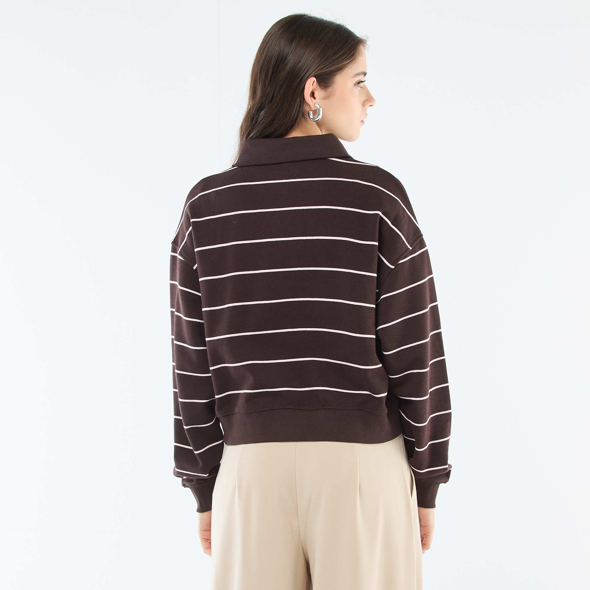 Striped Polo Sweatshirt BROWN - Image 4
