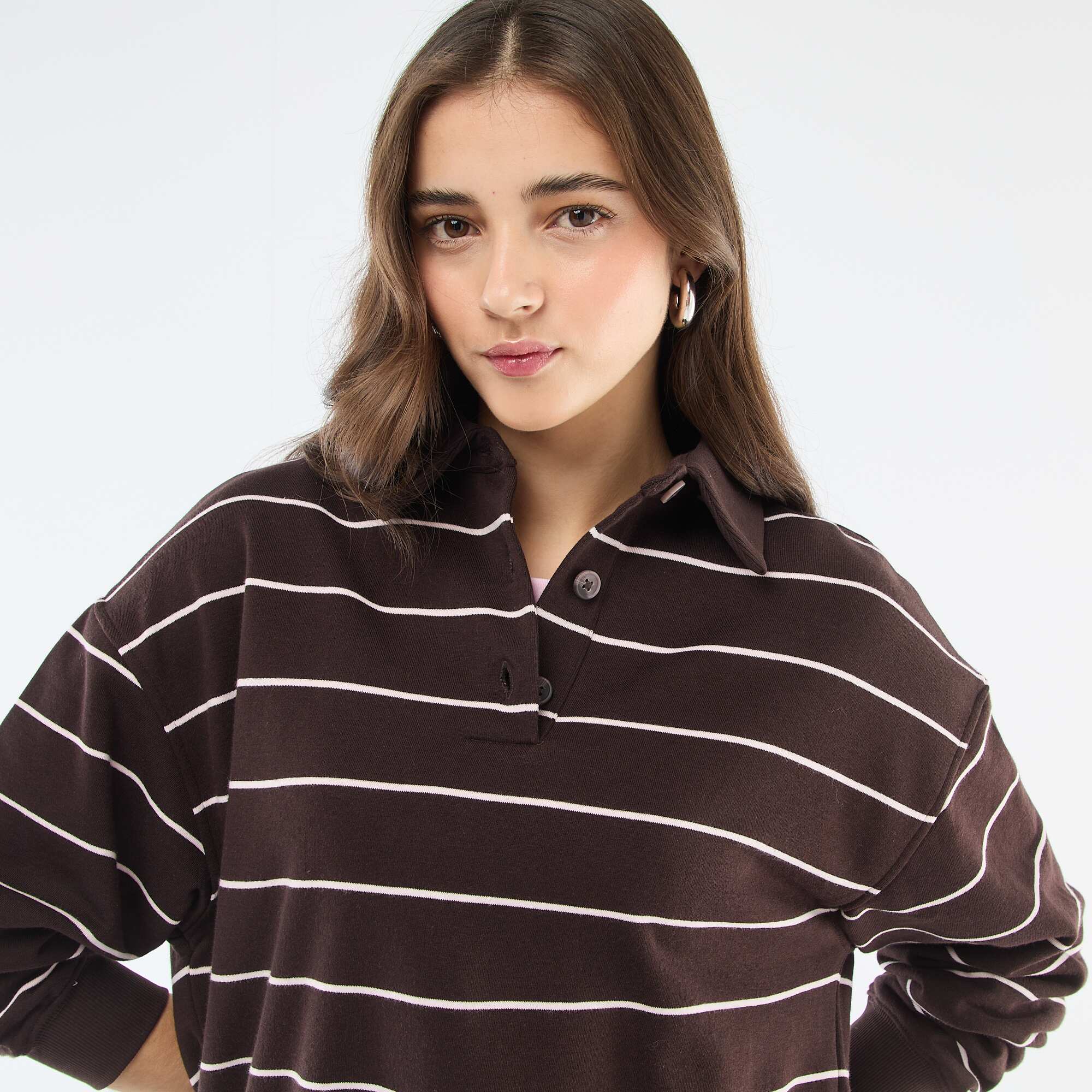 Striped Polo Sweatshirt BROWN - Image 5