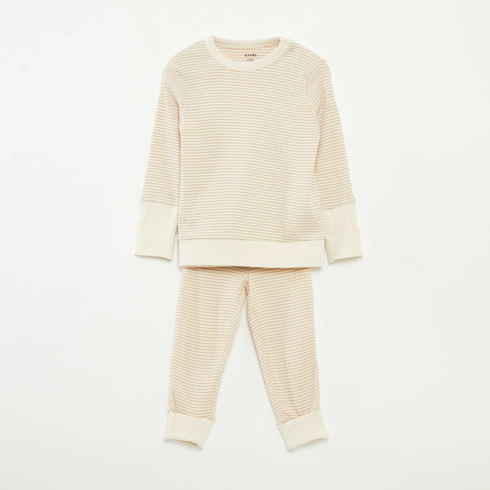 Striped T-shirt and trousers pyjama set - 2-piece set BEIGE