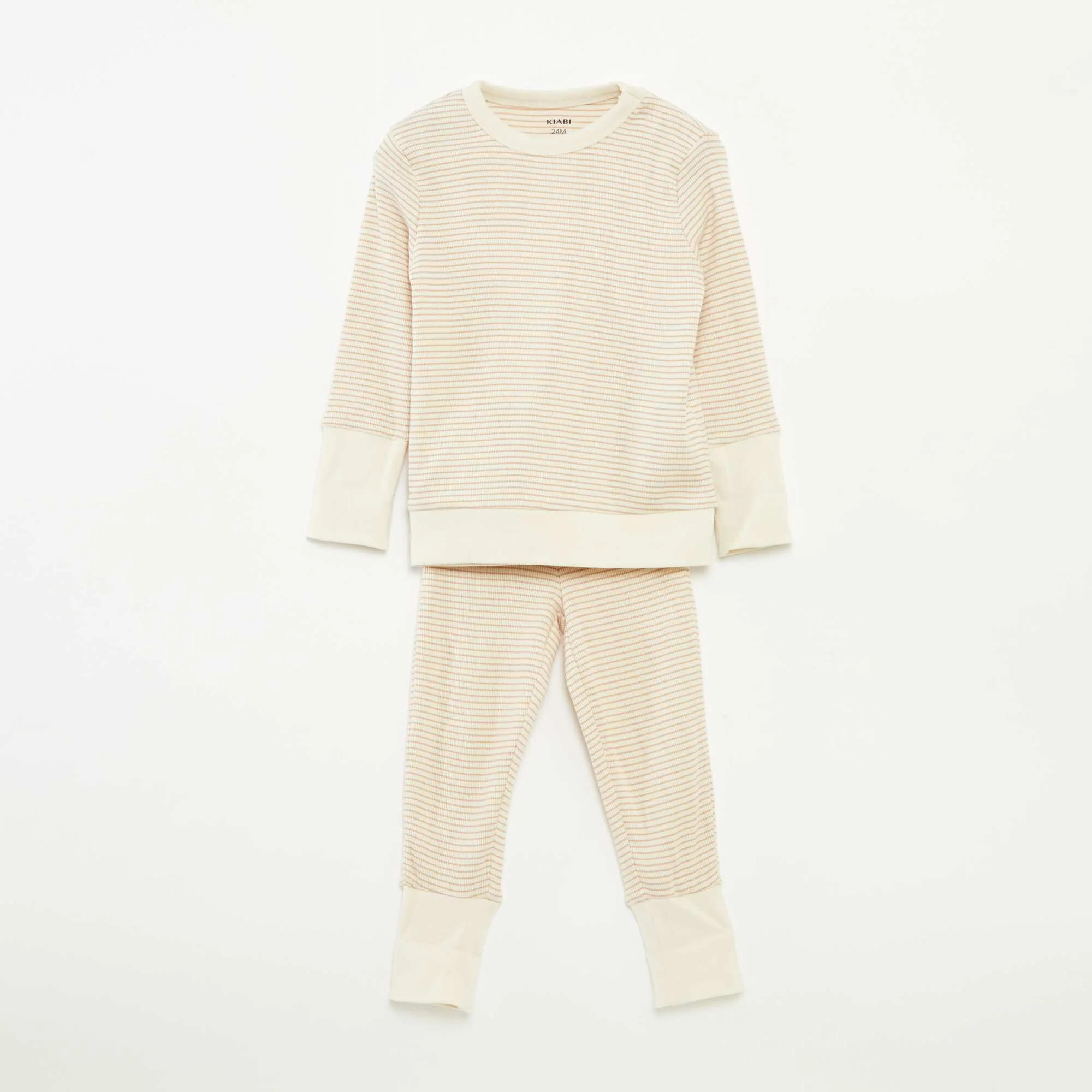 Striped T-shirt and trousers pyjama set - 2-piece set BEIGE - Image 8