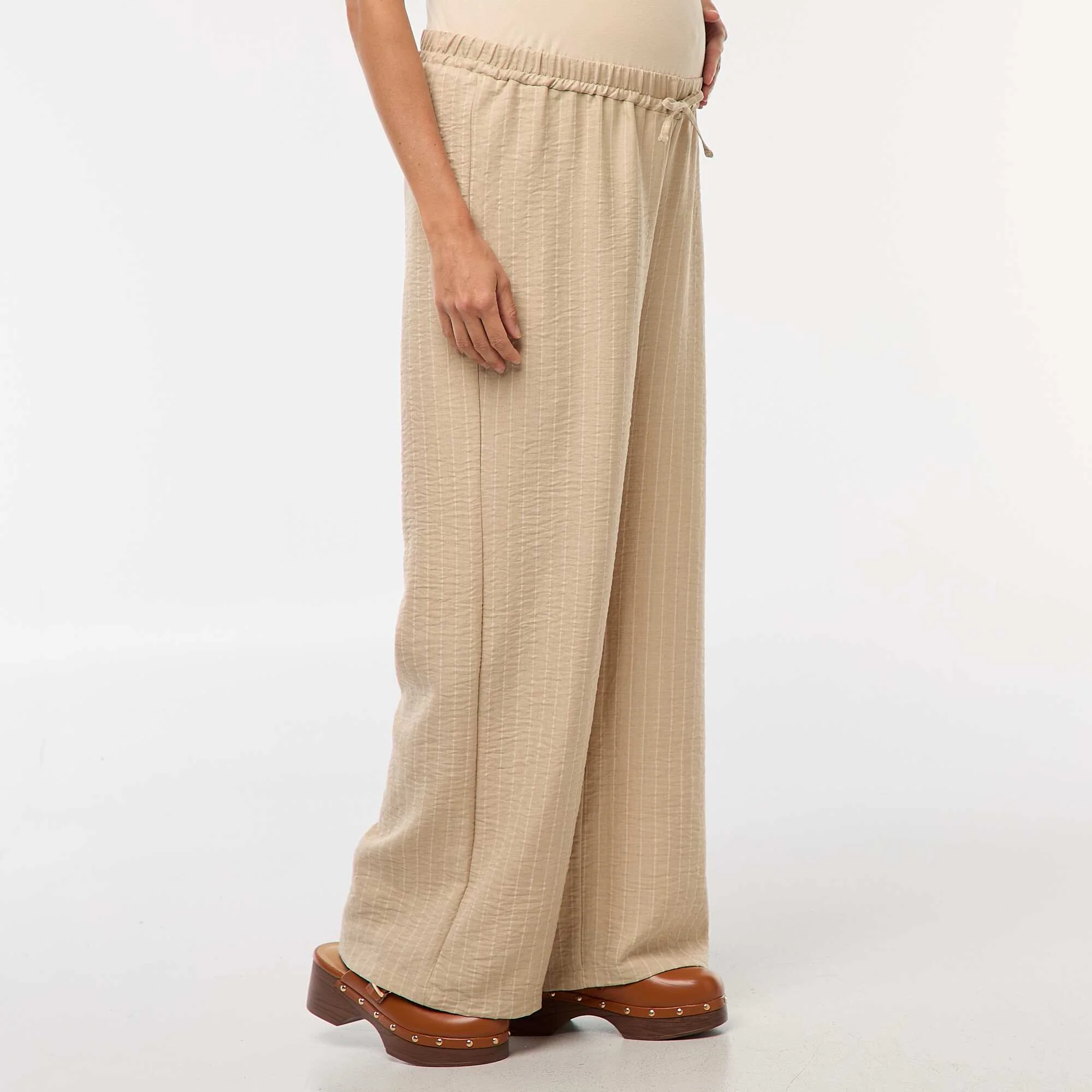 Striped Wide-Leg Maternity Trousers BEIGE - Image 3