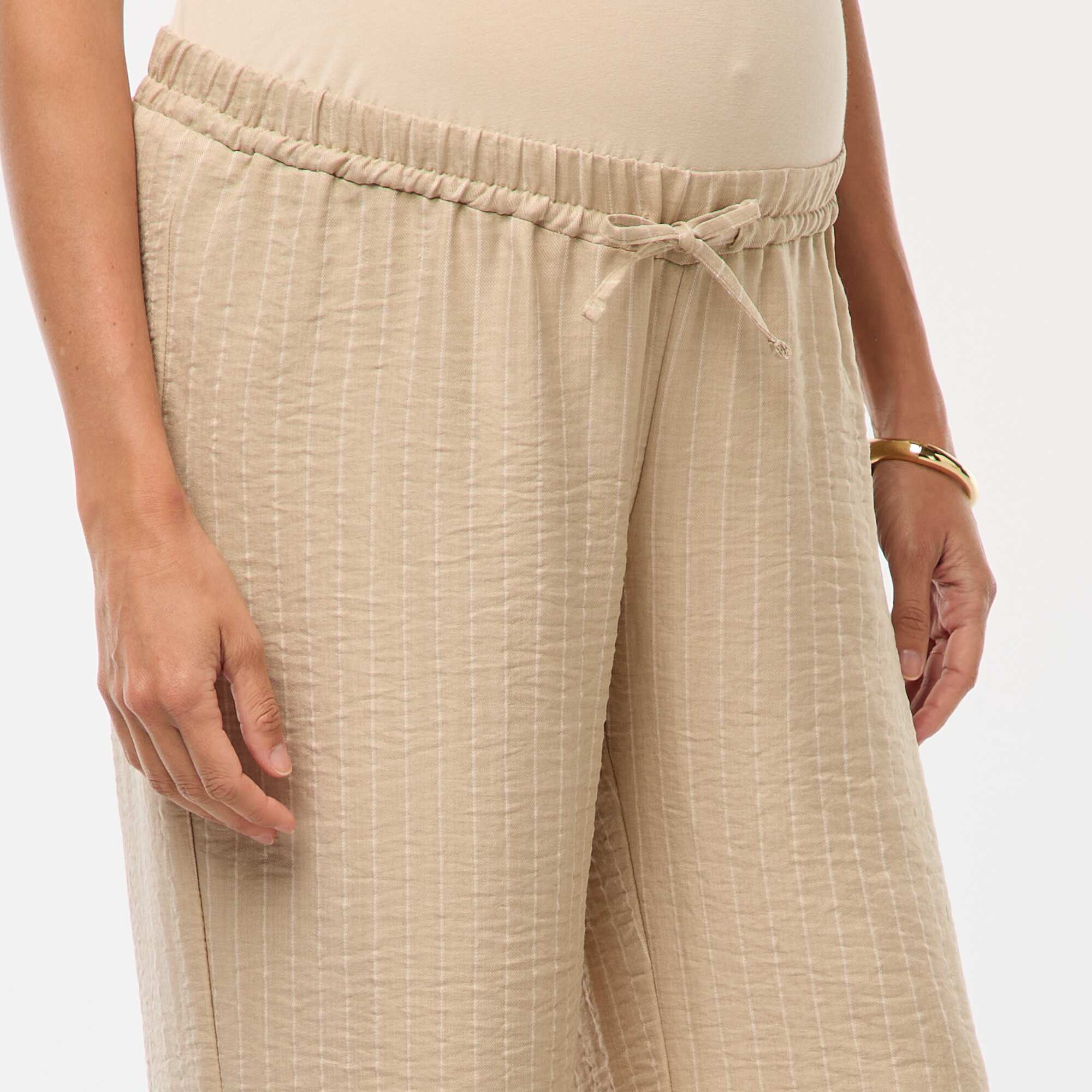 Striped Wide-Leg Maternity Trousers BEIGE - Image 5