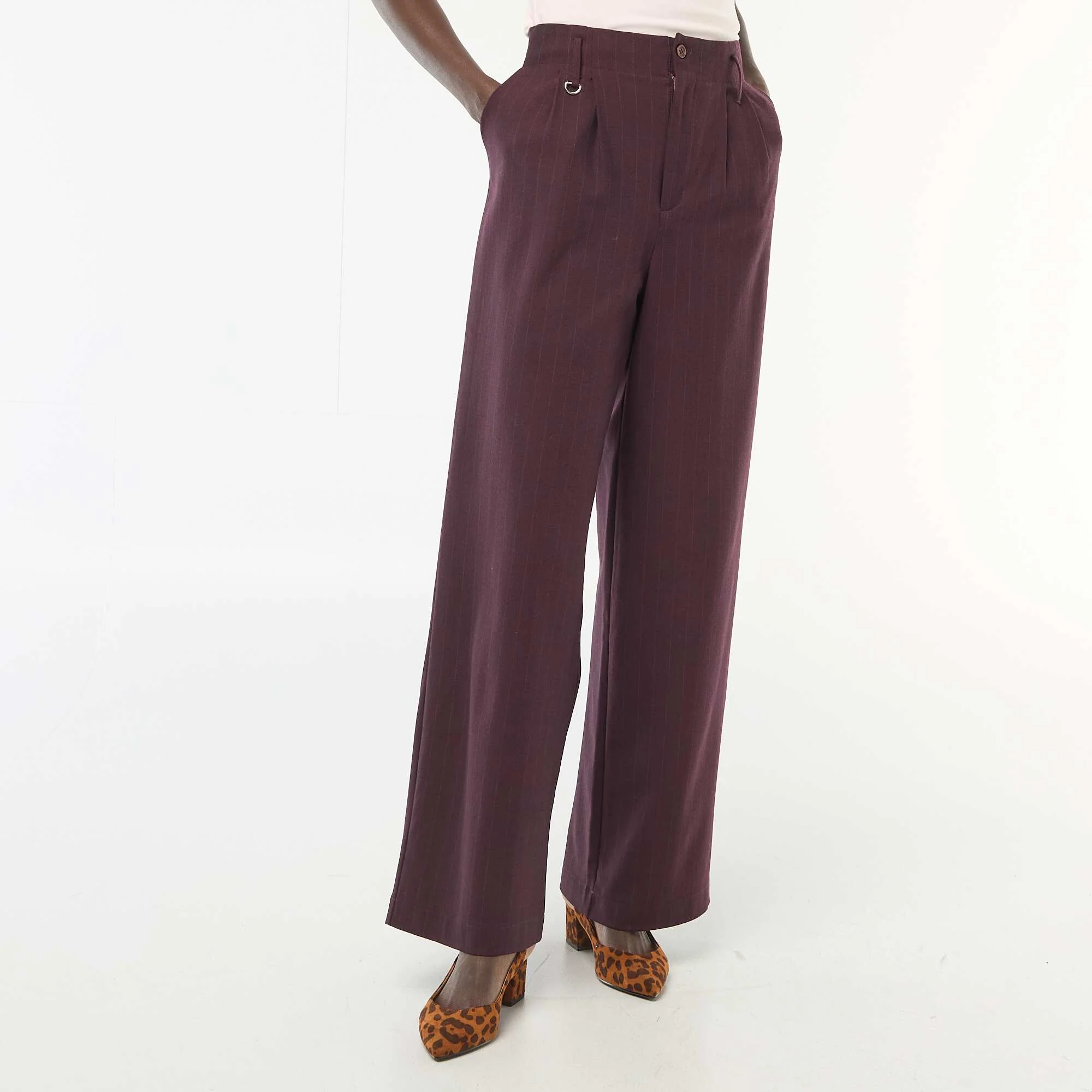 Striped Wide-Leg Trousers RED - Image 2