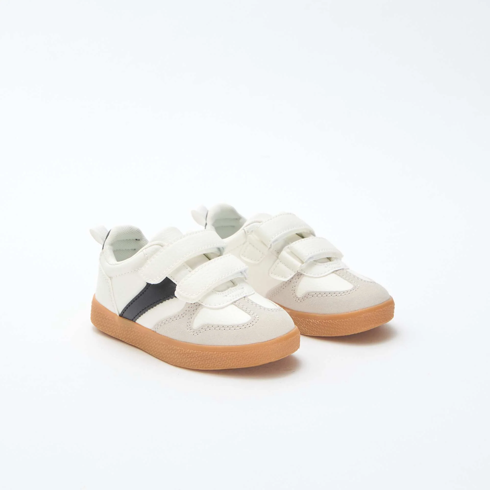 Suede-effect Sneakers with Hook and Loop Fasteners WHITE