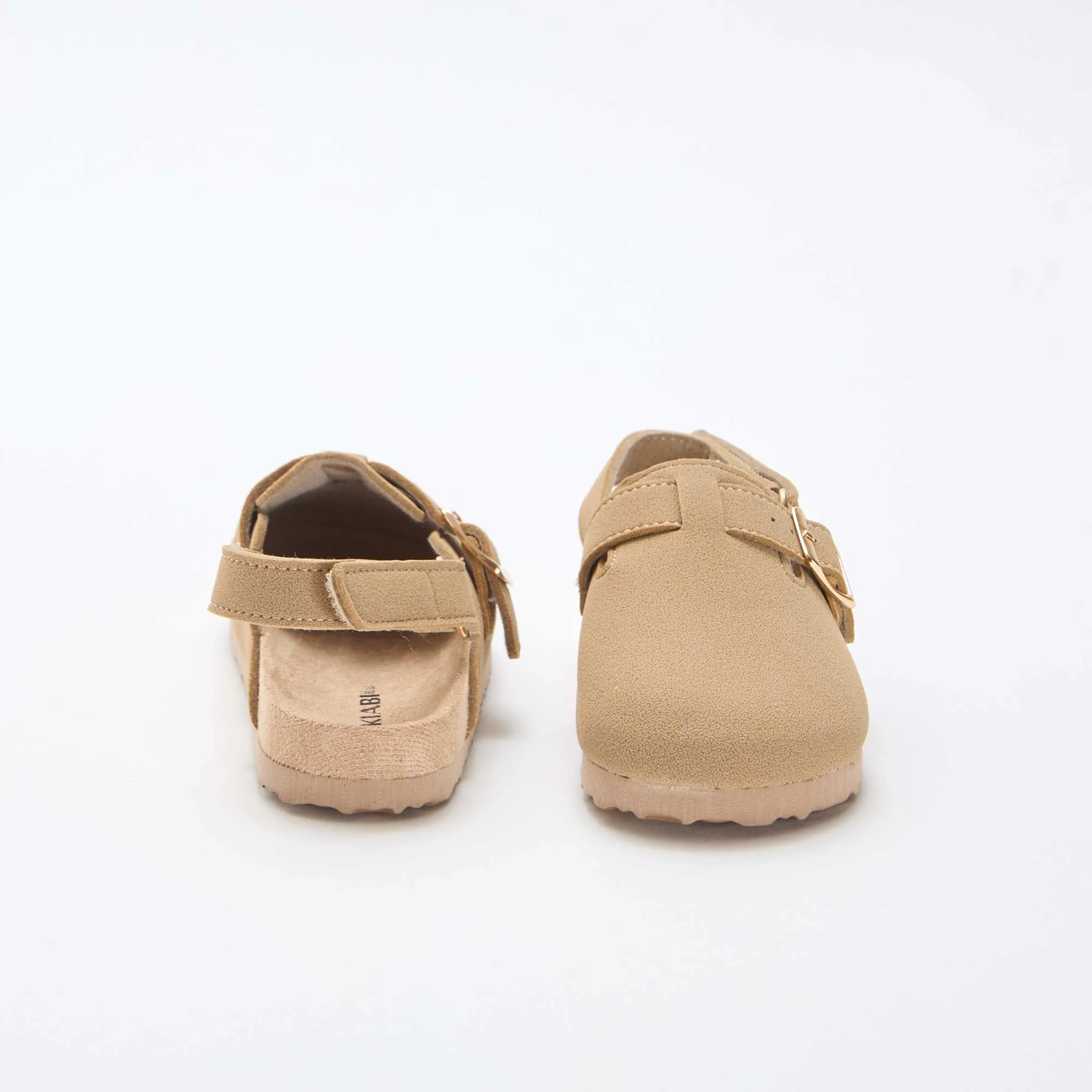 Suedette Clogs with Hook and Loop Fastener BEIGE - Image 3