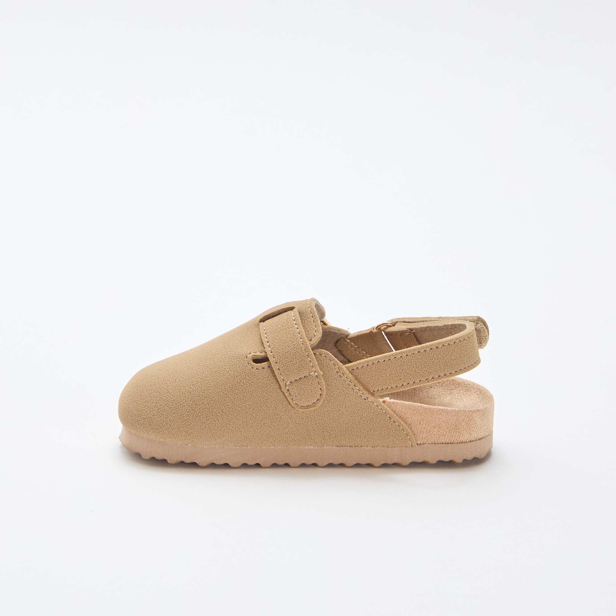 Suedette Clogs with Hook and Loop Fastener BEIGE - Image 4