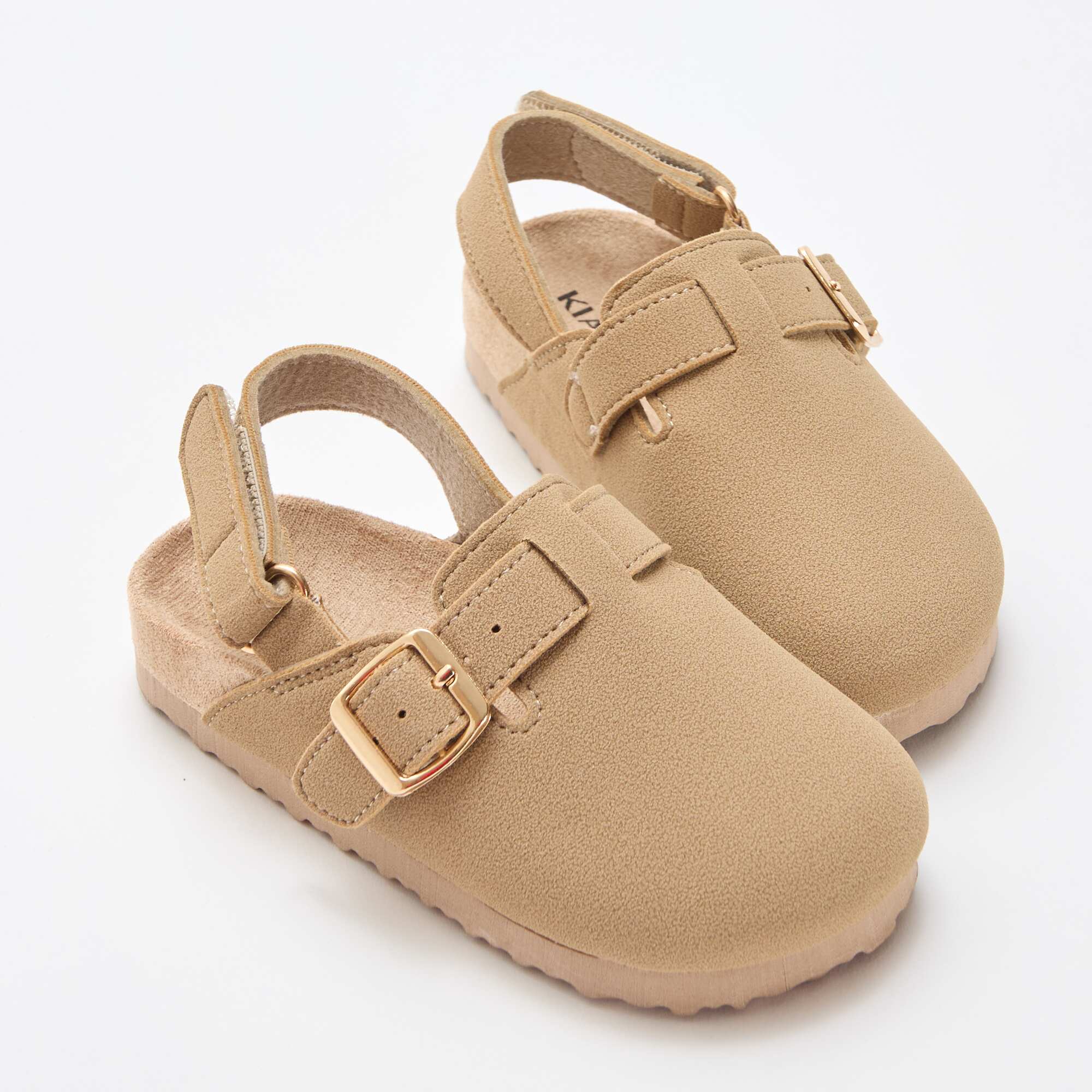 Suedette Clogs with Hook and Loop Fastener BEIGE - Image 5
