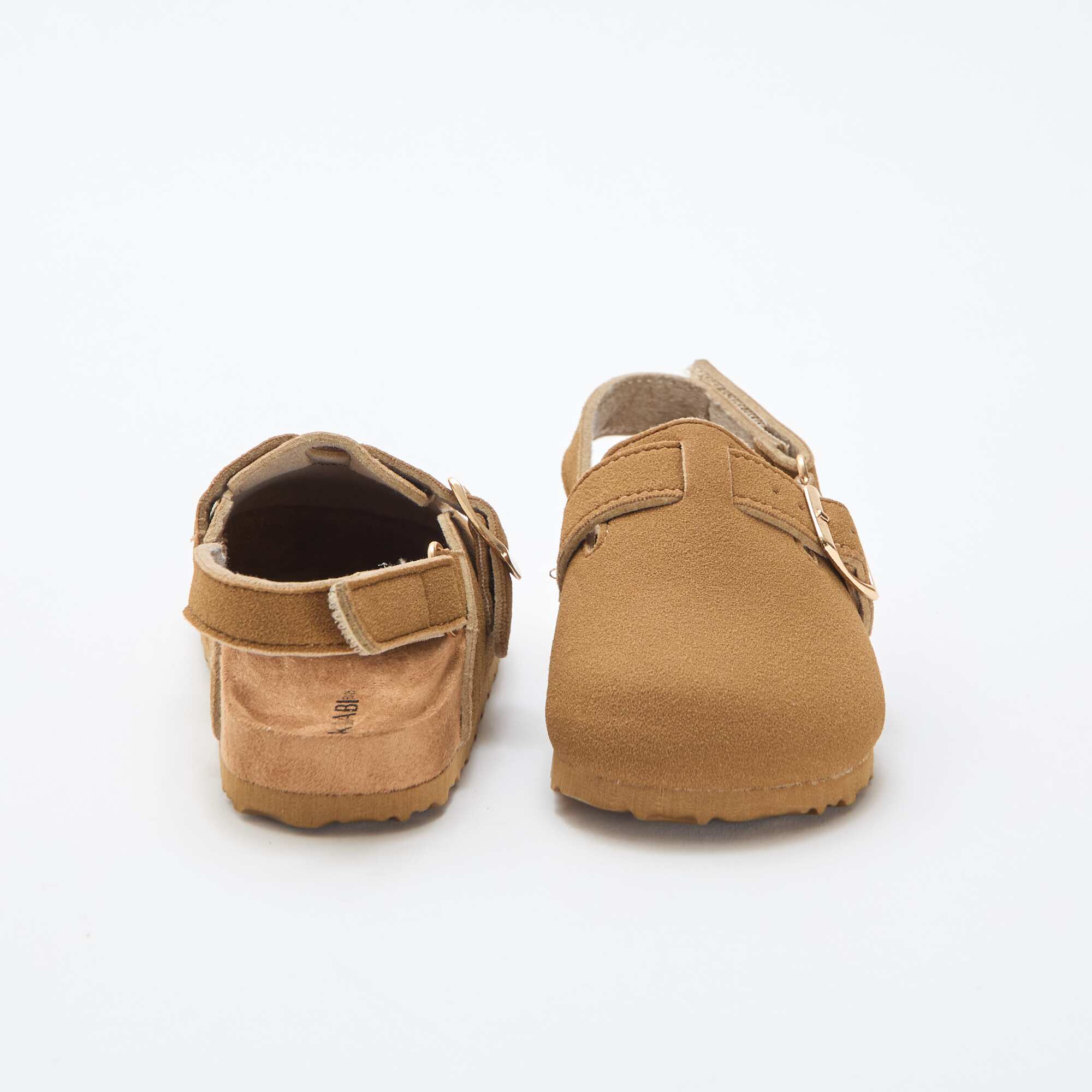 Suedette Clogs with Hook and Loop Fastener BROWN - Image 3