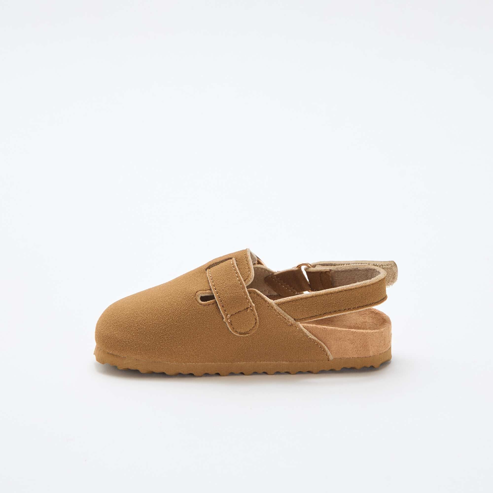 Suedette Clogs with Hook and Loop Fastener BROWN - Image 4