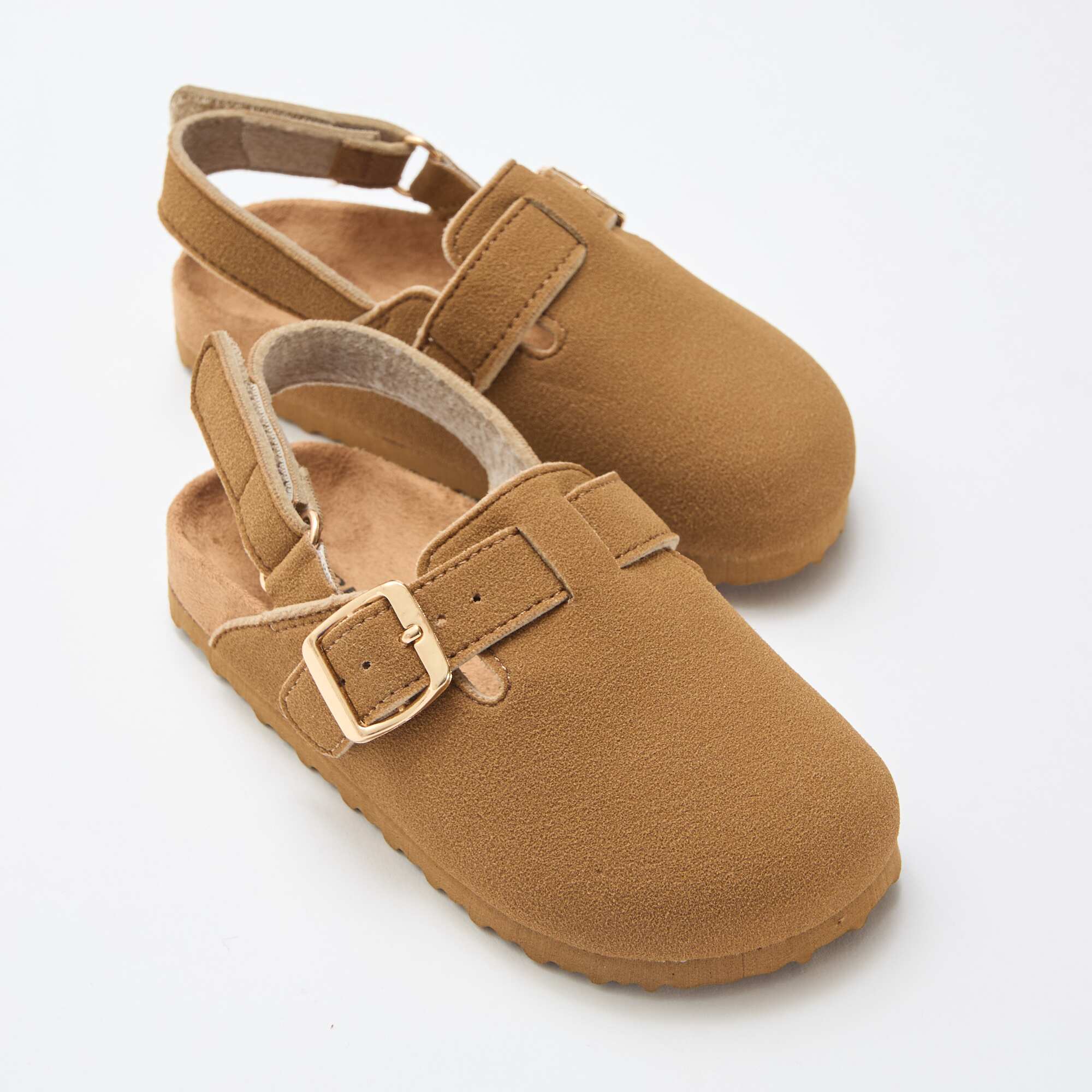 Suedette Clogs with Hook and Loop Fastener BROWN - Image 5
