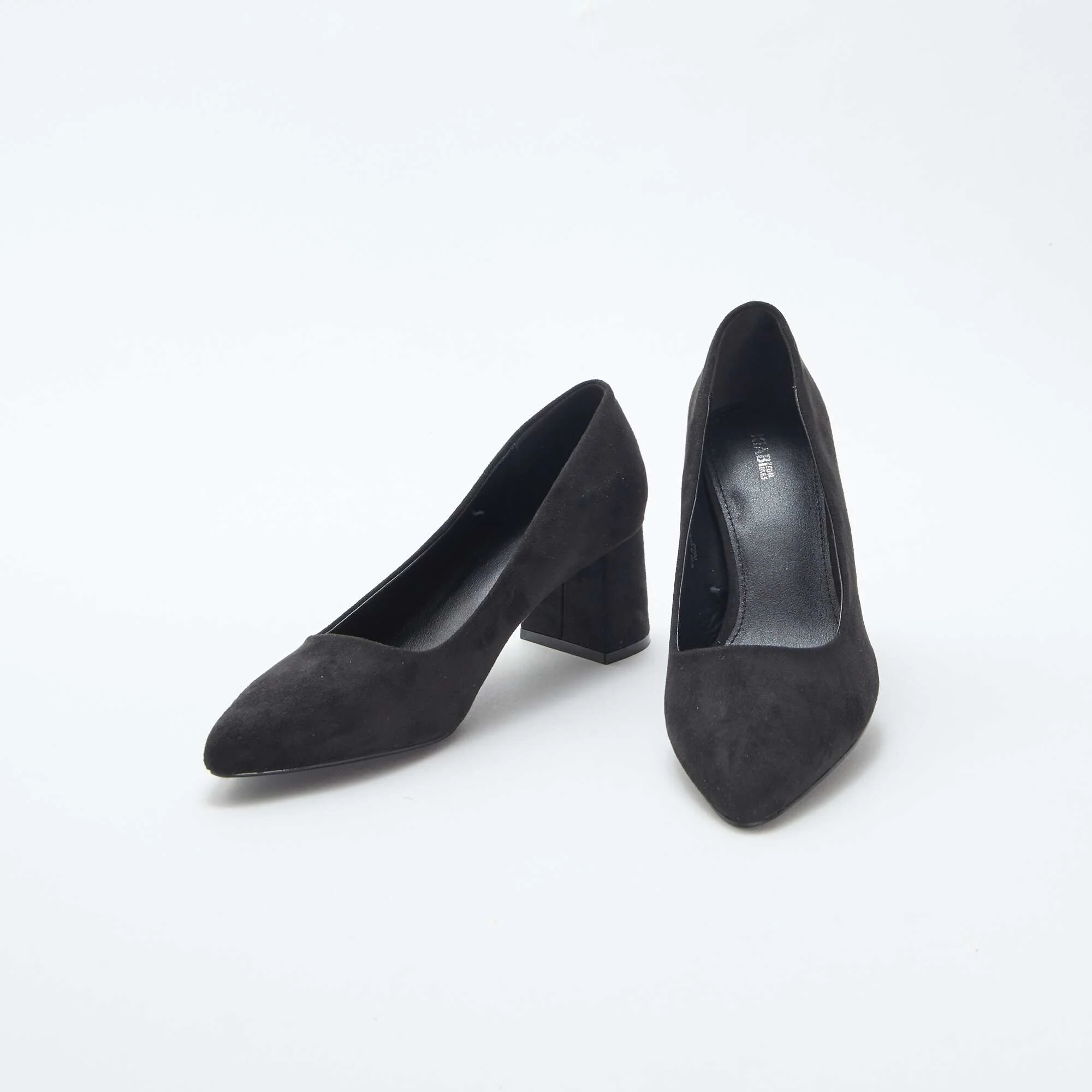 Suedette court shoes with square heels BLACK - Image 5