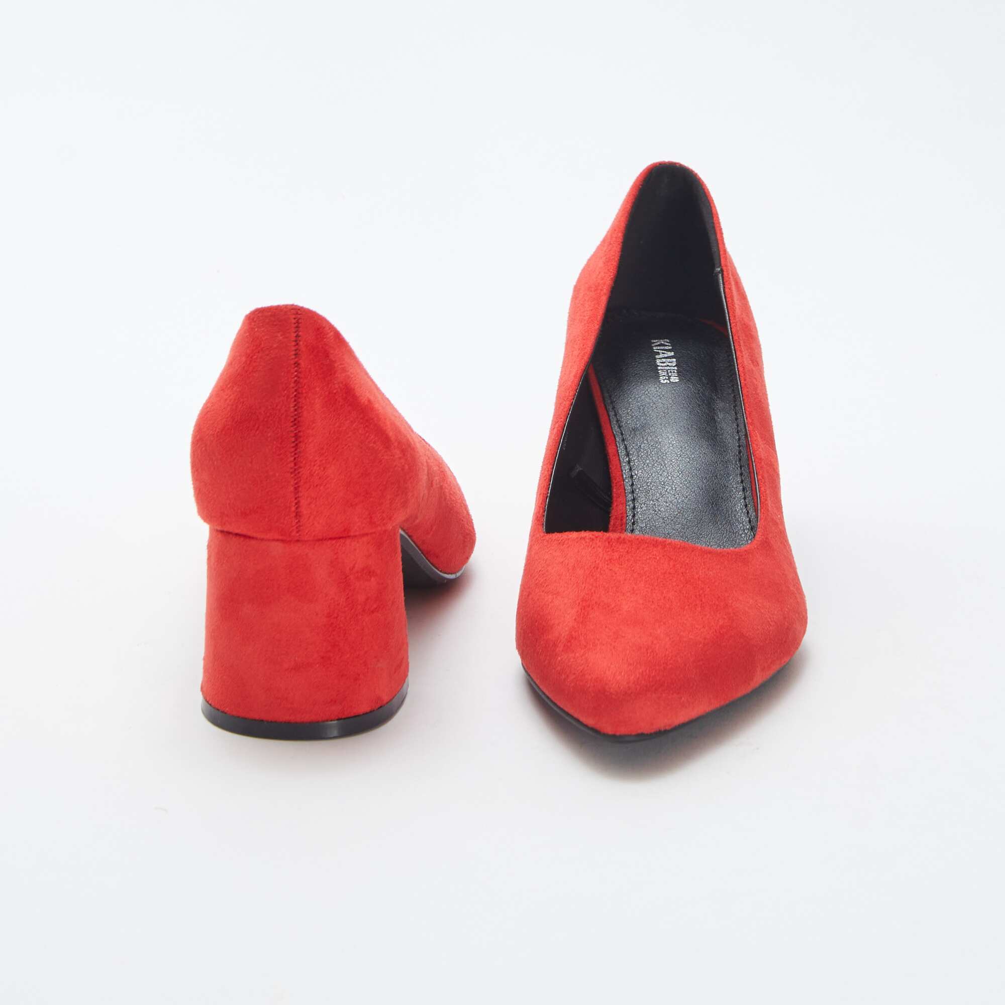 Suedette court shoes with square heels RED - Image 3