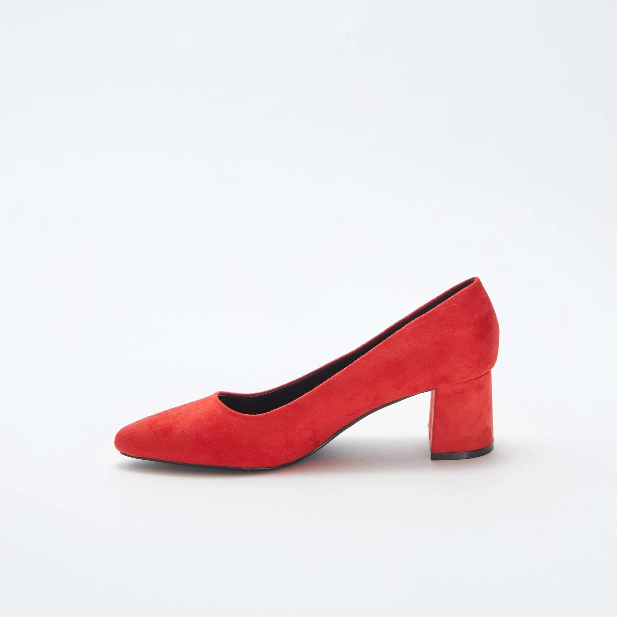 Suedette court shoes with square heels RED - Image 4