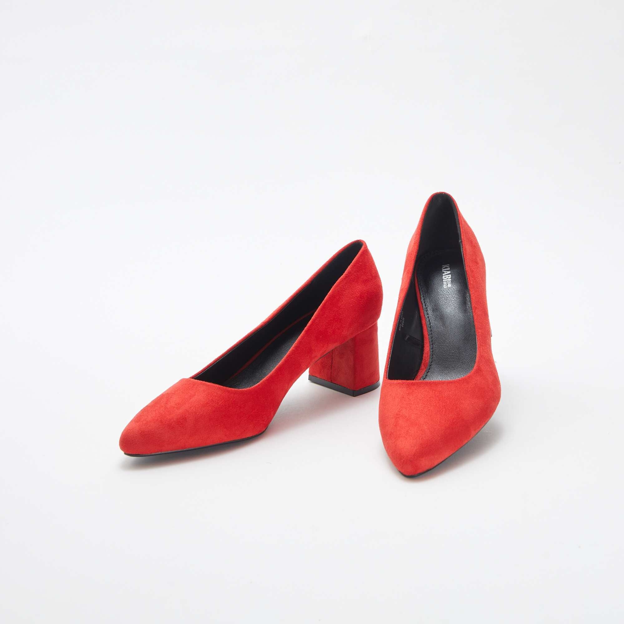Suedette court shoes with square heels RED - Image 5