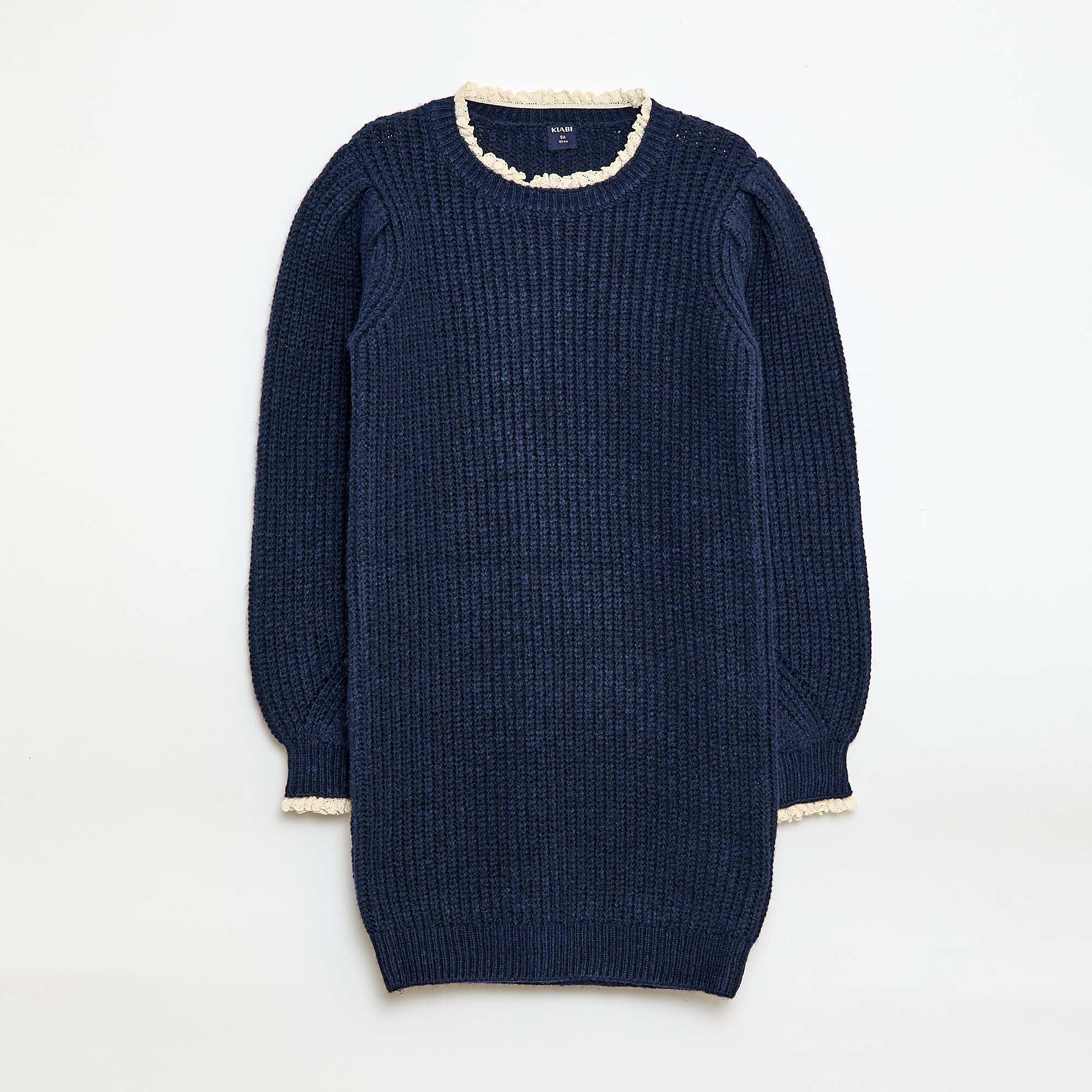 Sweater dress with lace collar BLUE