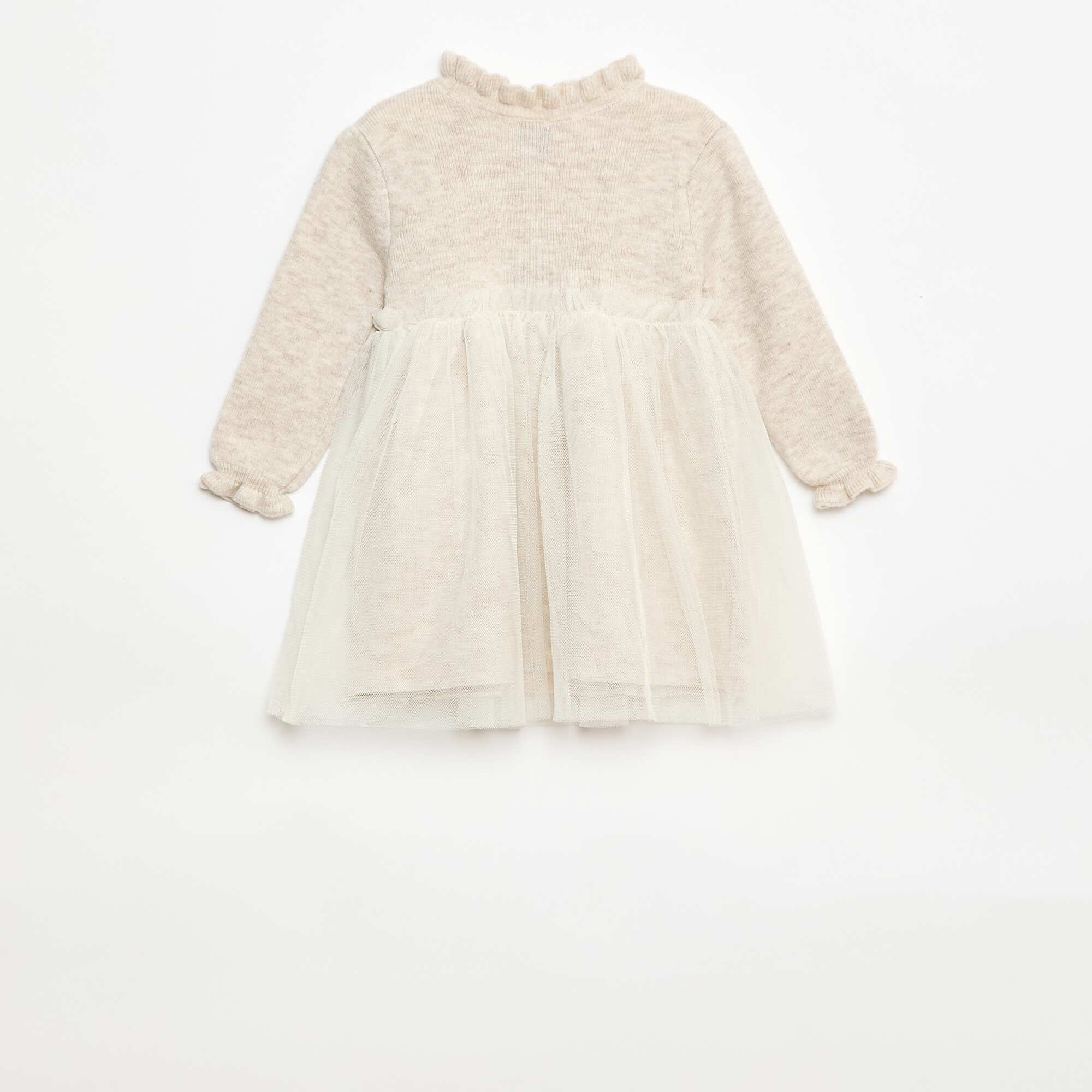 Sweater dress with tulle skirt BEIGE - Image 3
