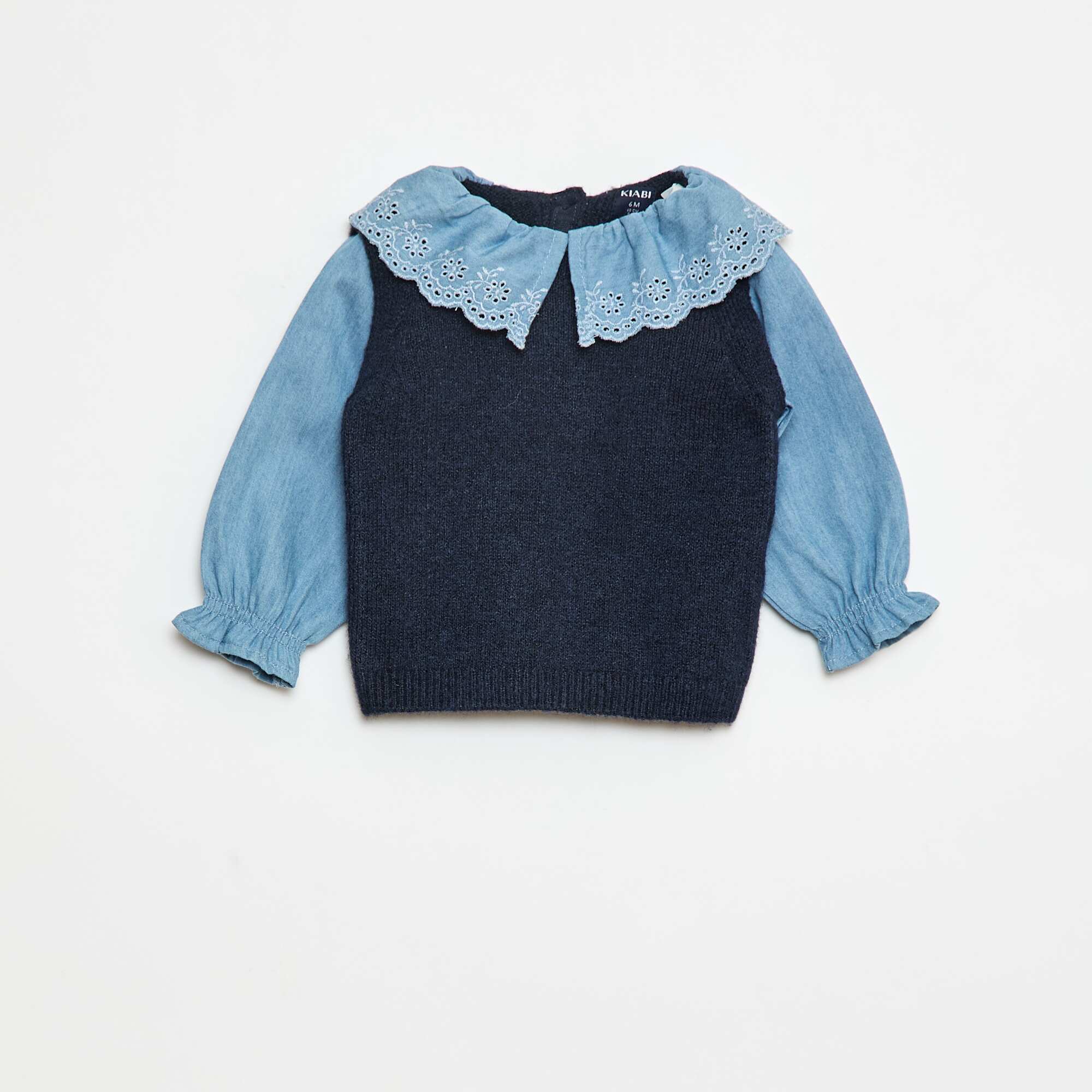 Sweater with Cotton Sleeves BLUE