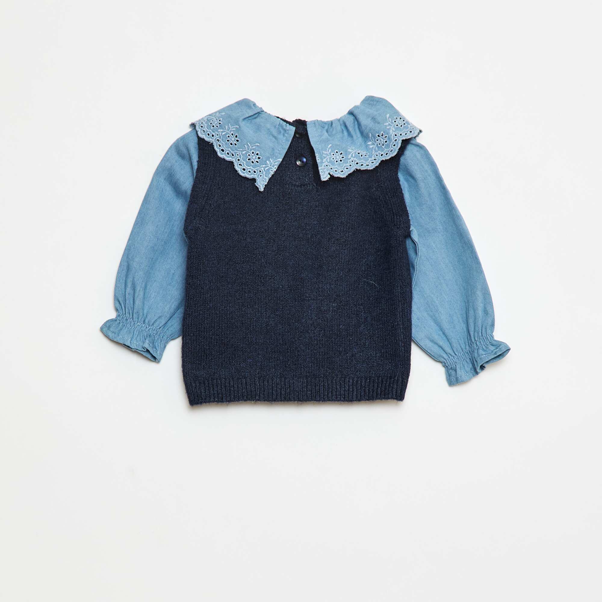 Sweater with Cotton Sleeves BLUE - Image 2