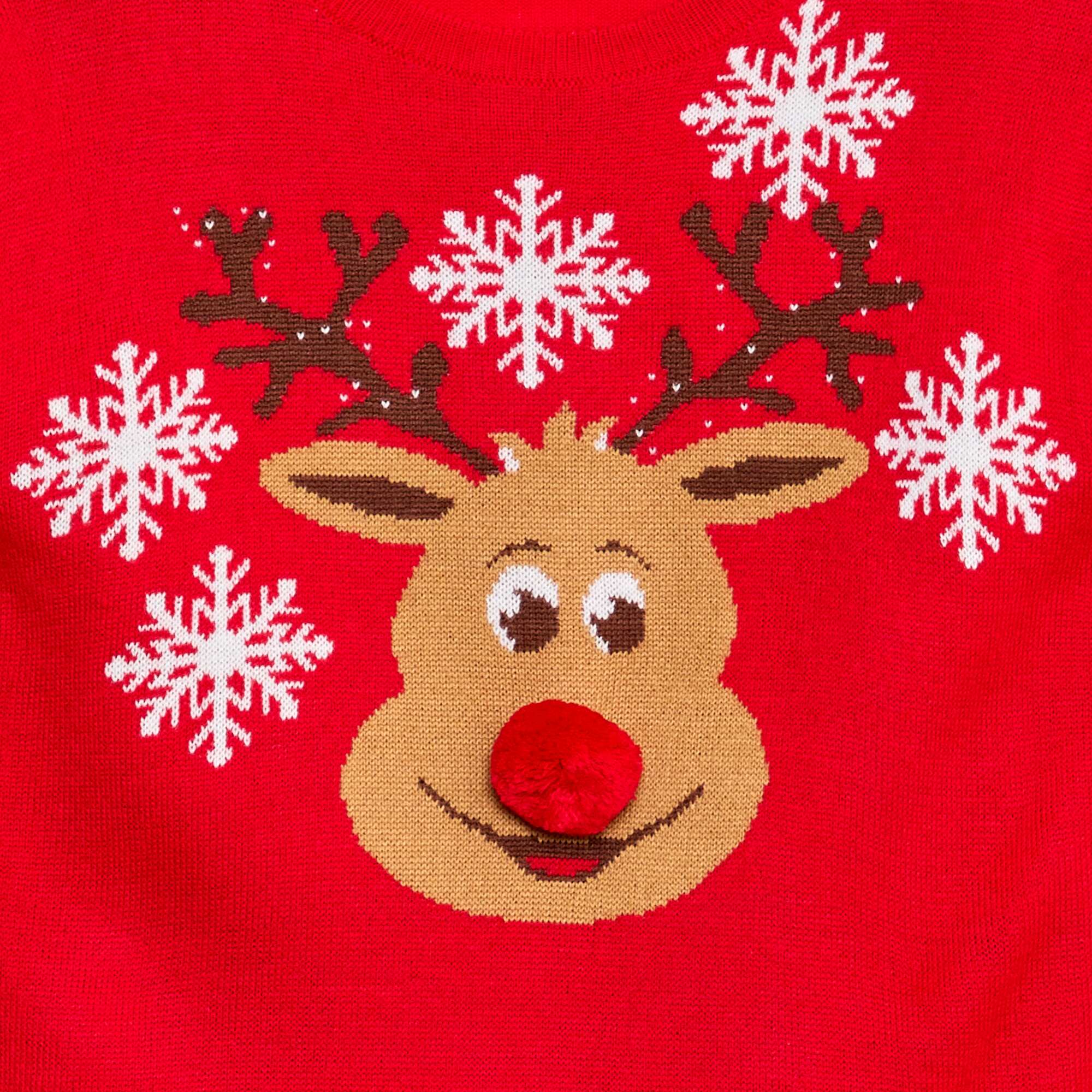 Sweater with 'deer' print + pompom RED - Image 2