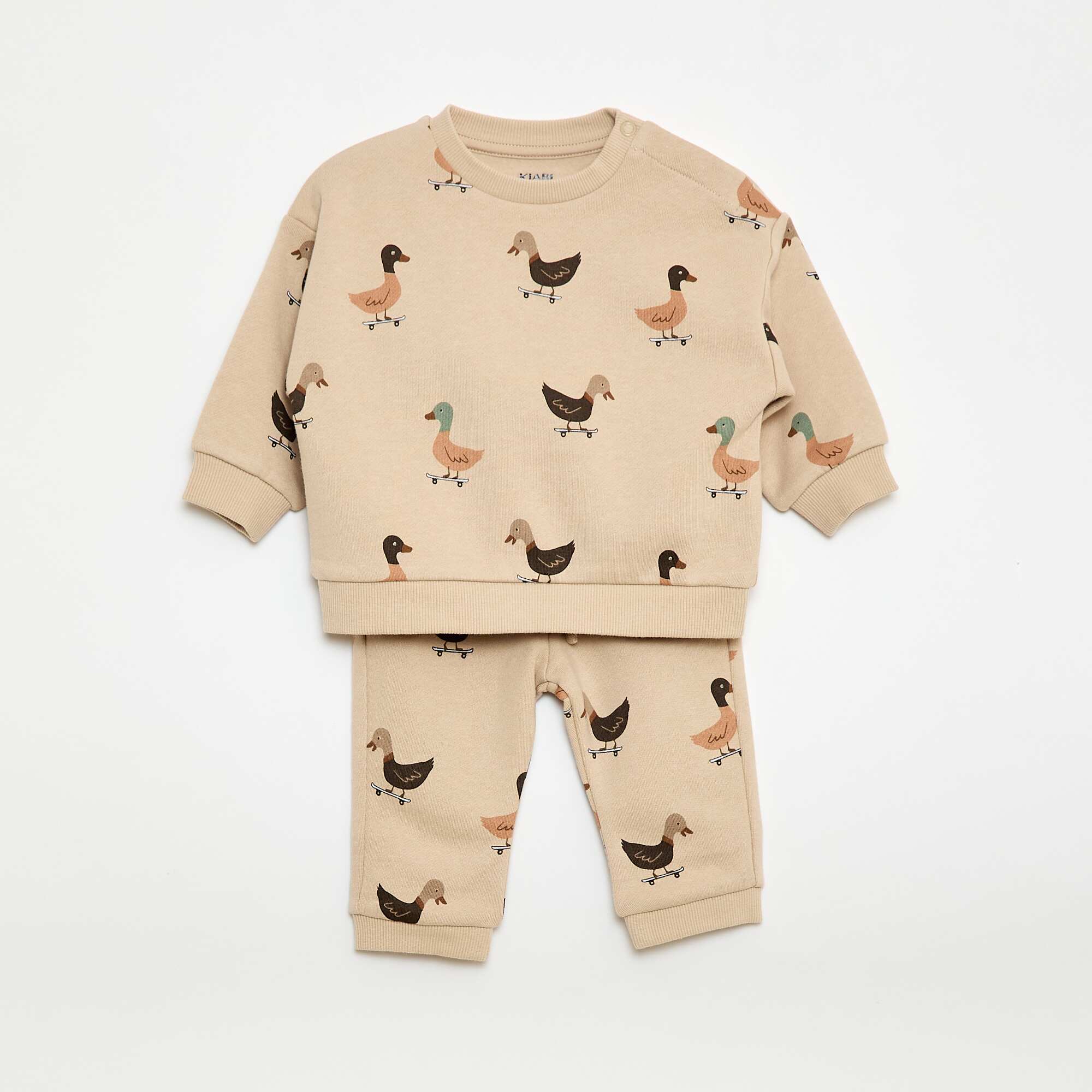Sweatshirt + printed fancy jogging bottoms set - 2 pieces BEIGE