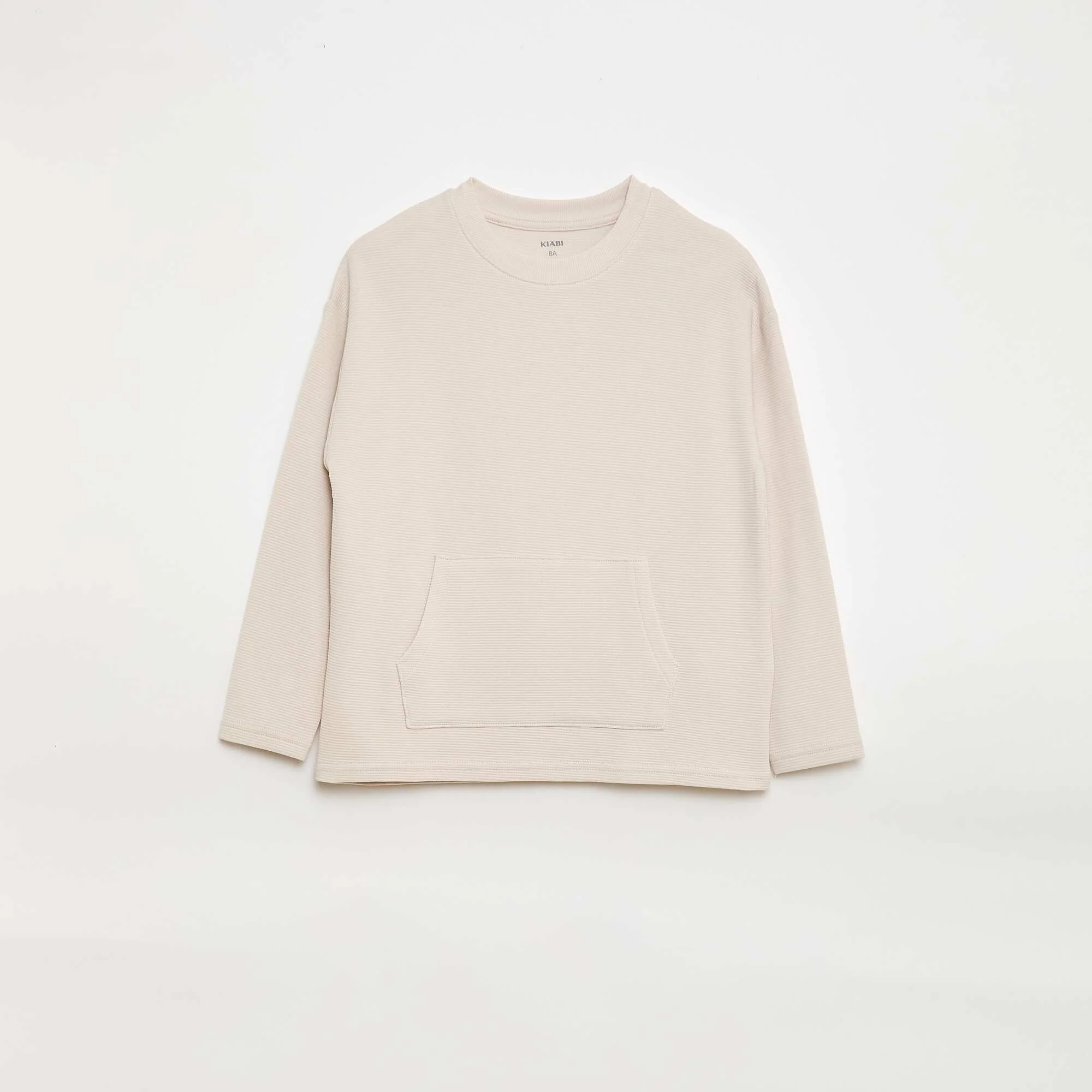 T-shirt with Ottoman Knit Kangaroo Pocket WHITE