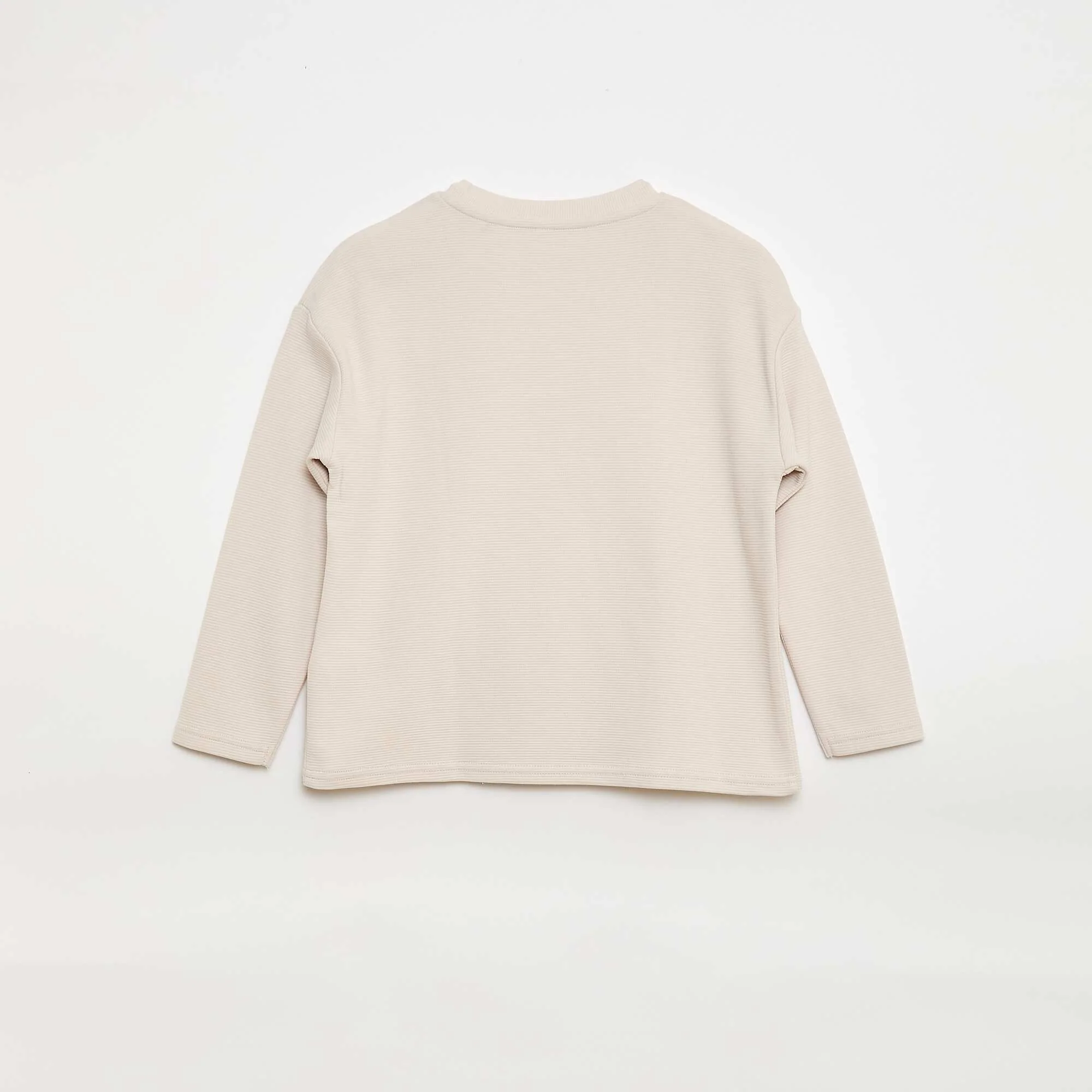 T-shirt with Ottoman Knit Kangaroo Pocket WHITE - Image 2