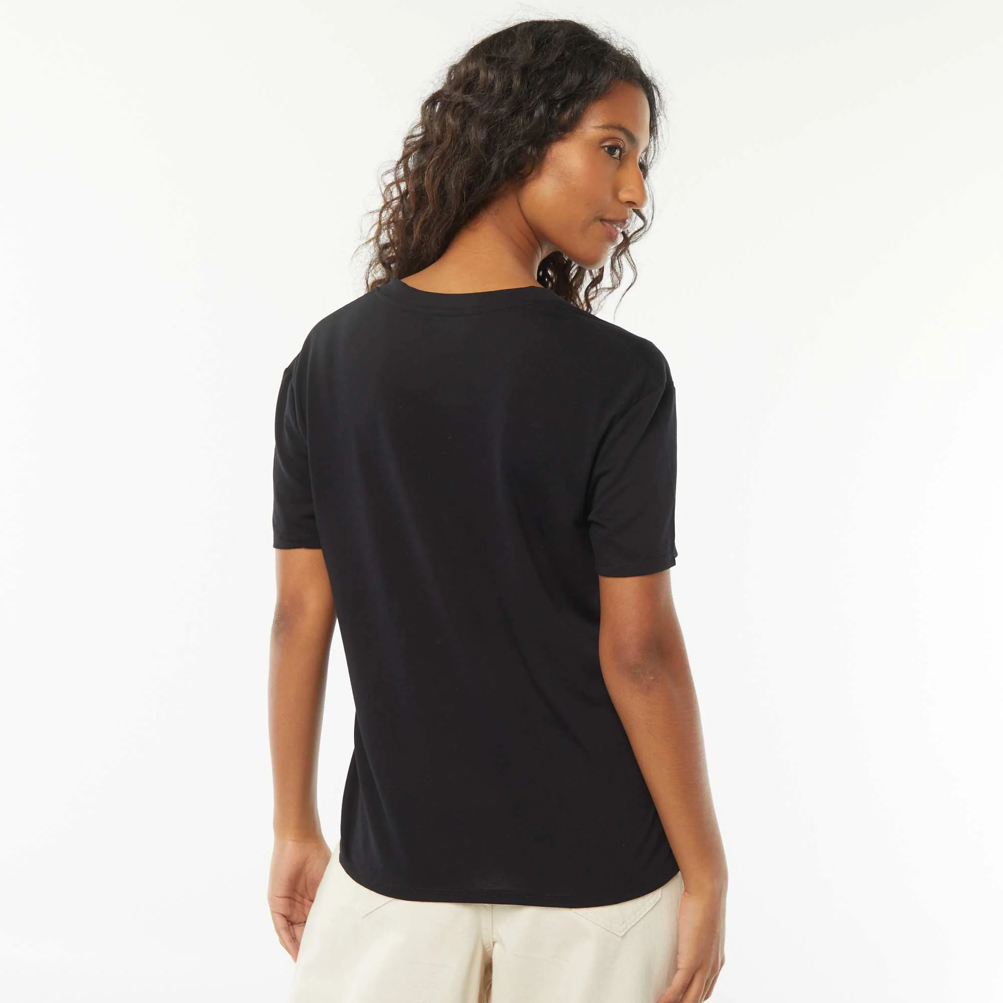 T-shirt with short sleeves and V-neckline BLACK - Image 4